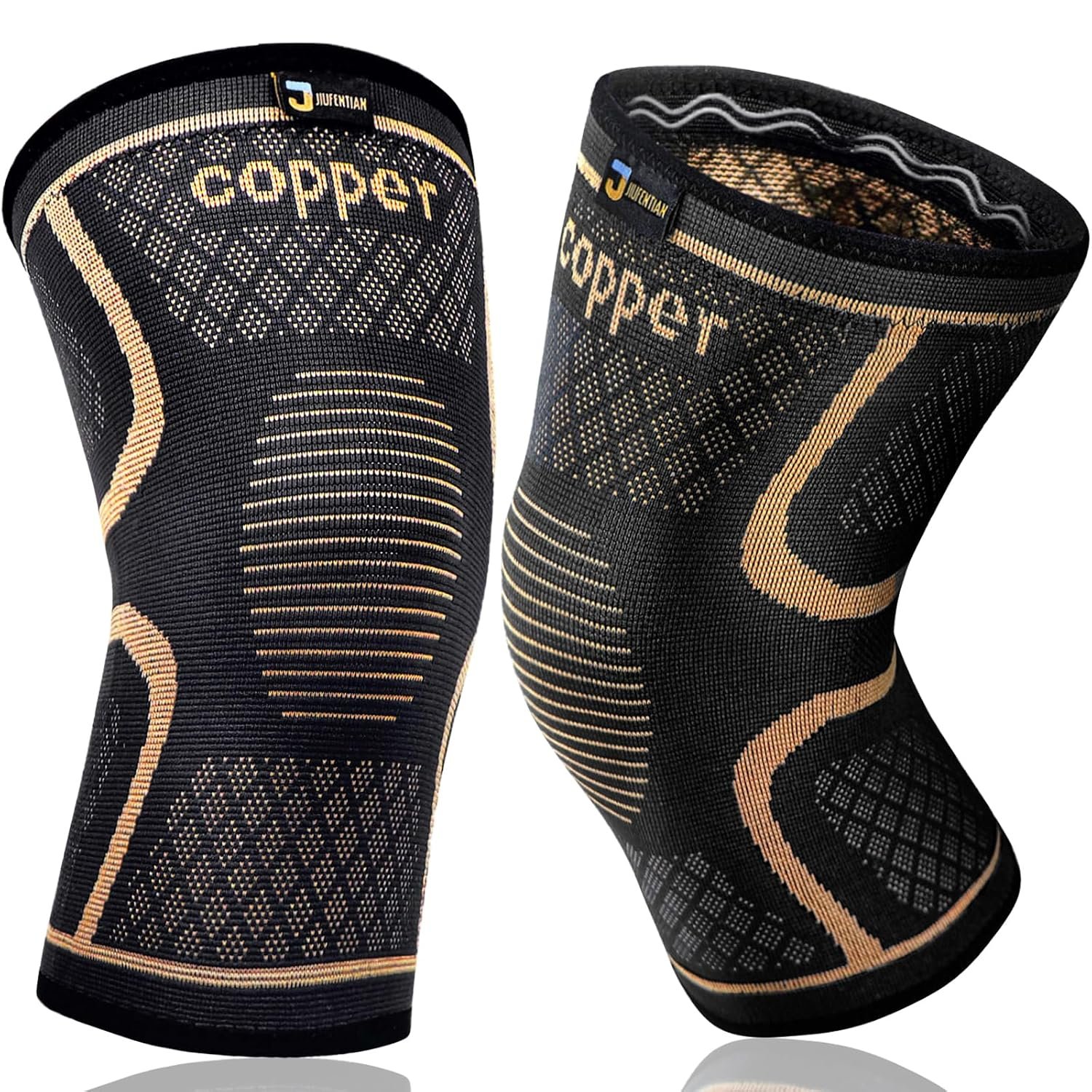 Copper Knee Brace for Men and Women (2 Pack, X-Large) Compression Support
