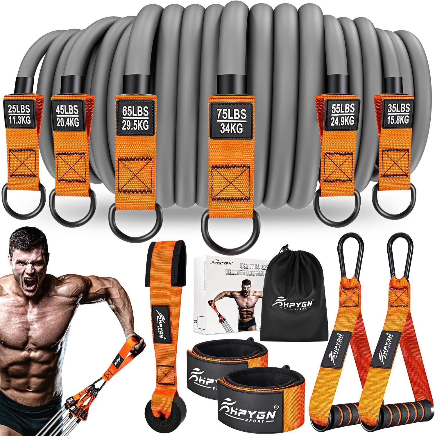 HPYGN Heavy Resistance Bands, 300LBS Exercise Bands for Working Out, Fitness Bands with Handles, Workout Bands for Men, Weight Bands Set for Muscle Training, Strength, Slim, Yoga, Home Gym Equipment