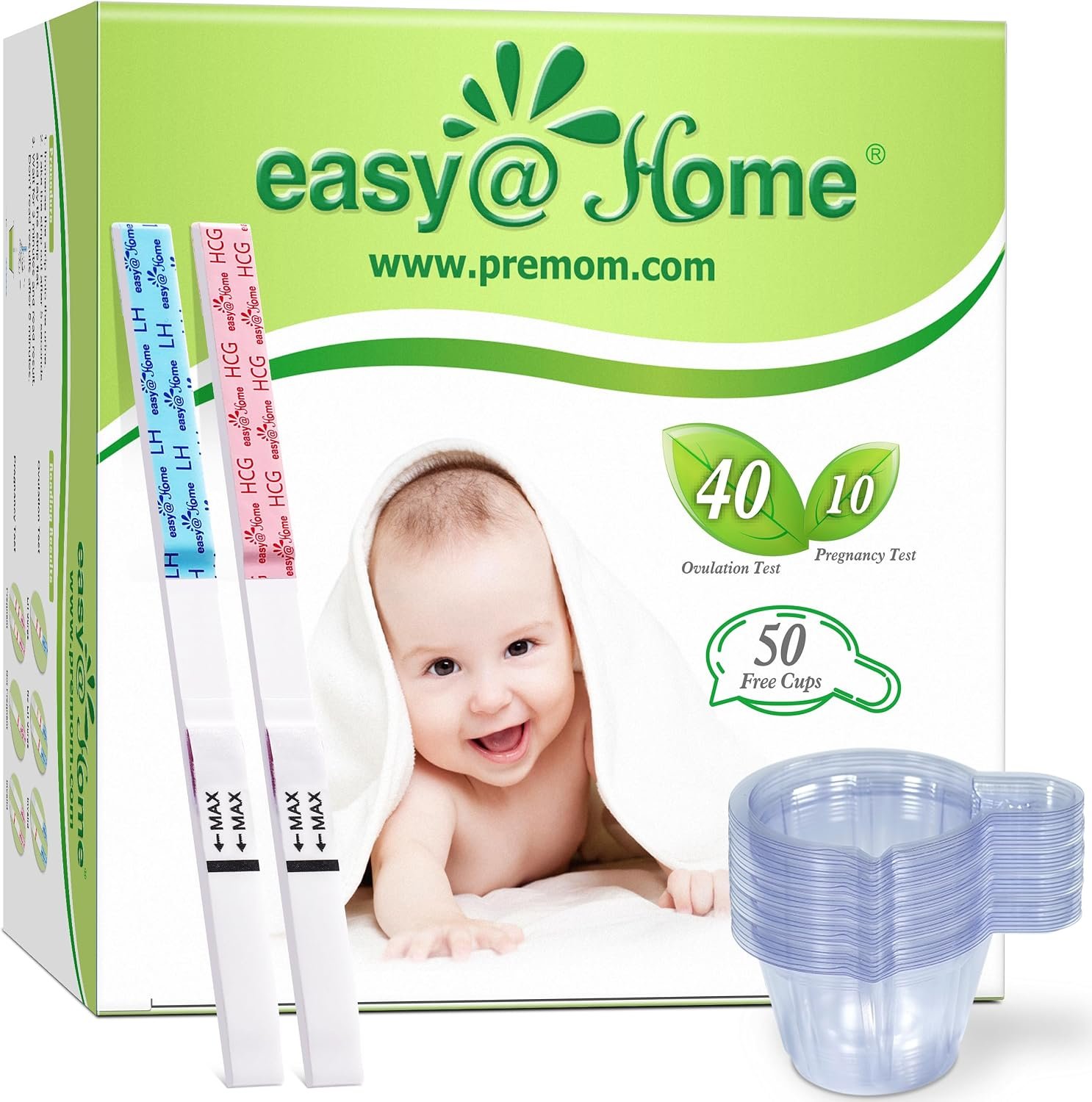easy@Home Ovulation & Pregnancy Test Kit, 40 LH + 10 hCG Tests, 50 Cups