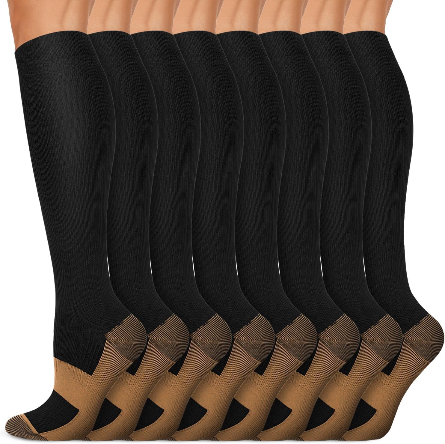 Copper Compression Socks 15-20 mmHg for Men & Women 8 Pairs – Circulation Support for Nurses, Travel, Running, Hiking, Soccer