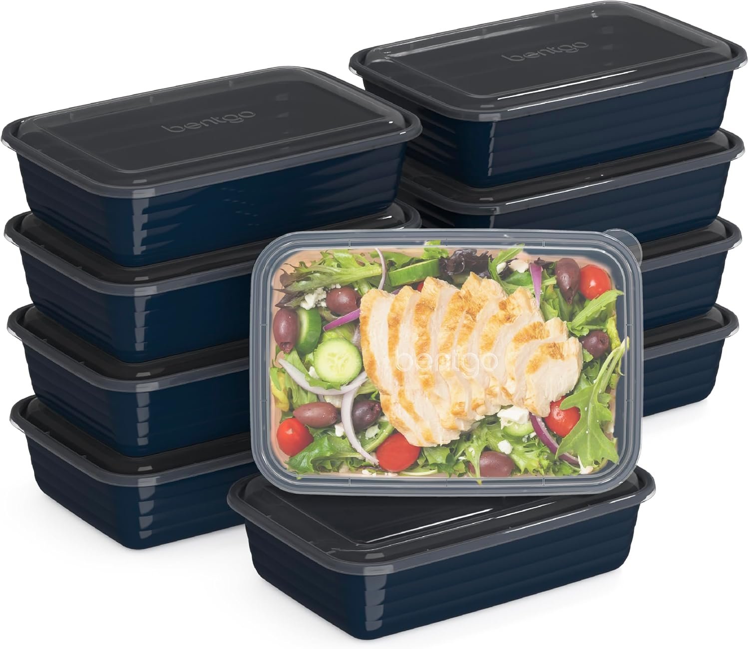 Bentgo Prep – 20-Piece 1-Compartment Reusable Meal Prep Containers with Lids, PFAS & BPA Free Materials, Durable, Microwave, Freezer, & Dishwasher Safe To Go Food Storage (Navy Blue)