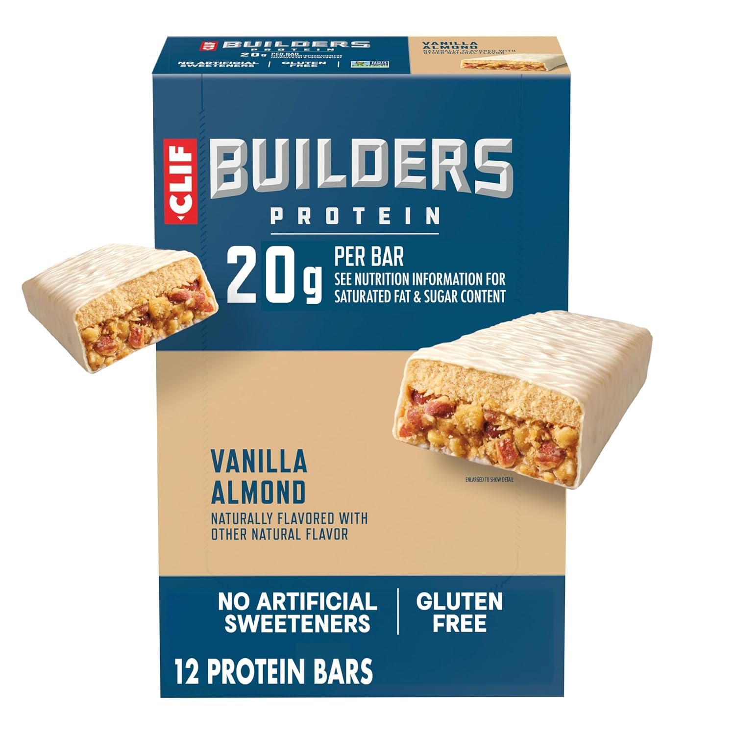 CLIF BUILDERS Protein Bars, Vanilla Almond, 20g Protein, 12ct
