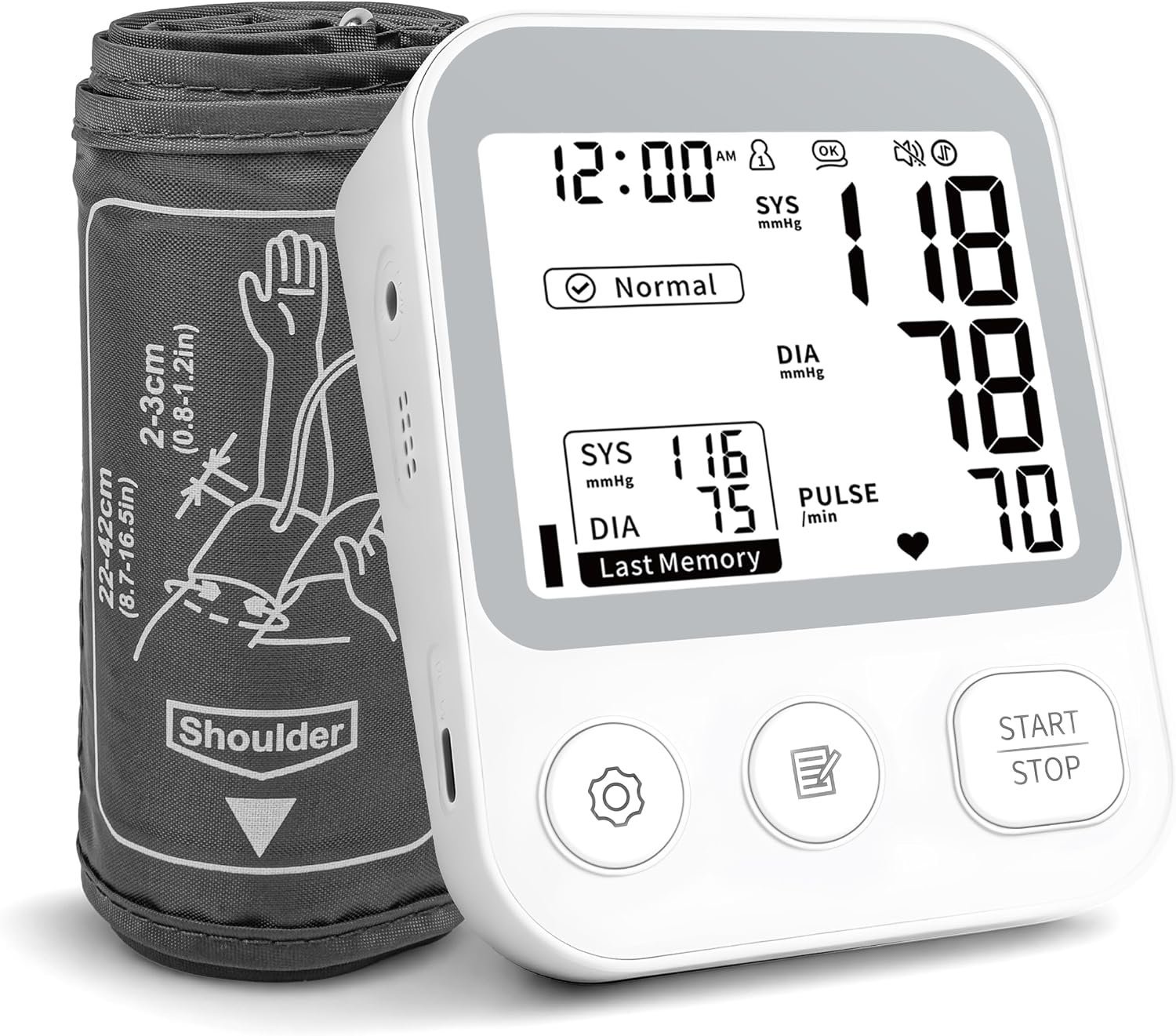 Blood Pressure Monitor Large Upper Arm Cuff 8.7″ -16.5″, Cool Grey