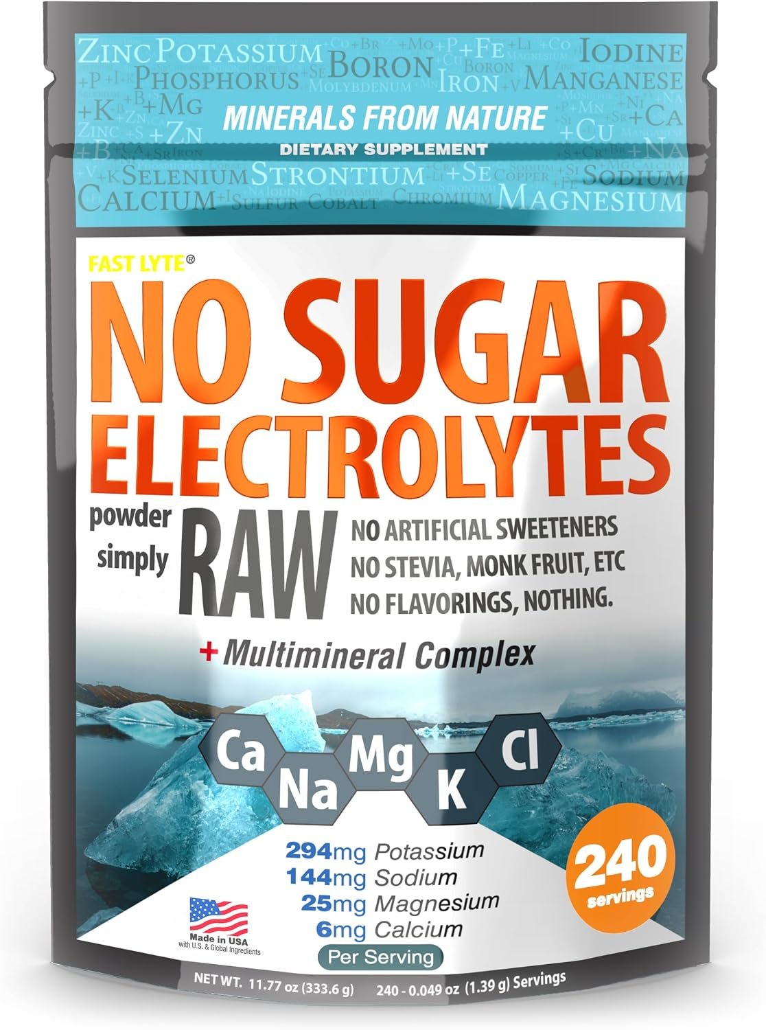 FAST LYTE No Sugar Electrolytes Powder Simply Raw | Mix in Coffee, Soup, Juice, Water, Smoothies, Broth, Anything | No Sweeteners or Flavorings | Keto & Sugar Free | Non-GMO & Vegan