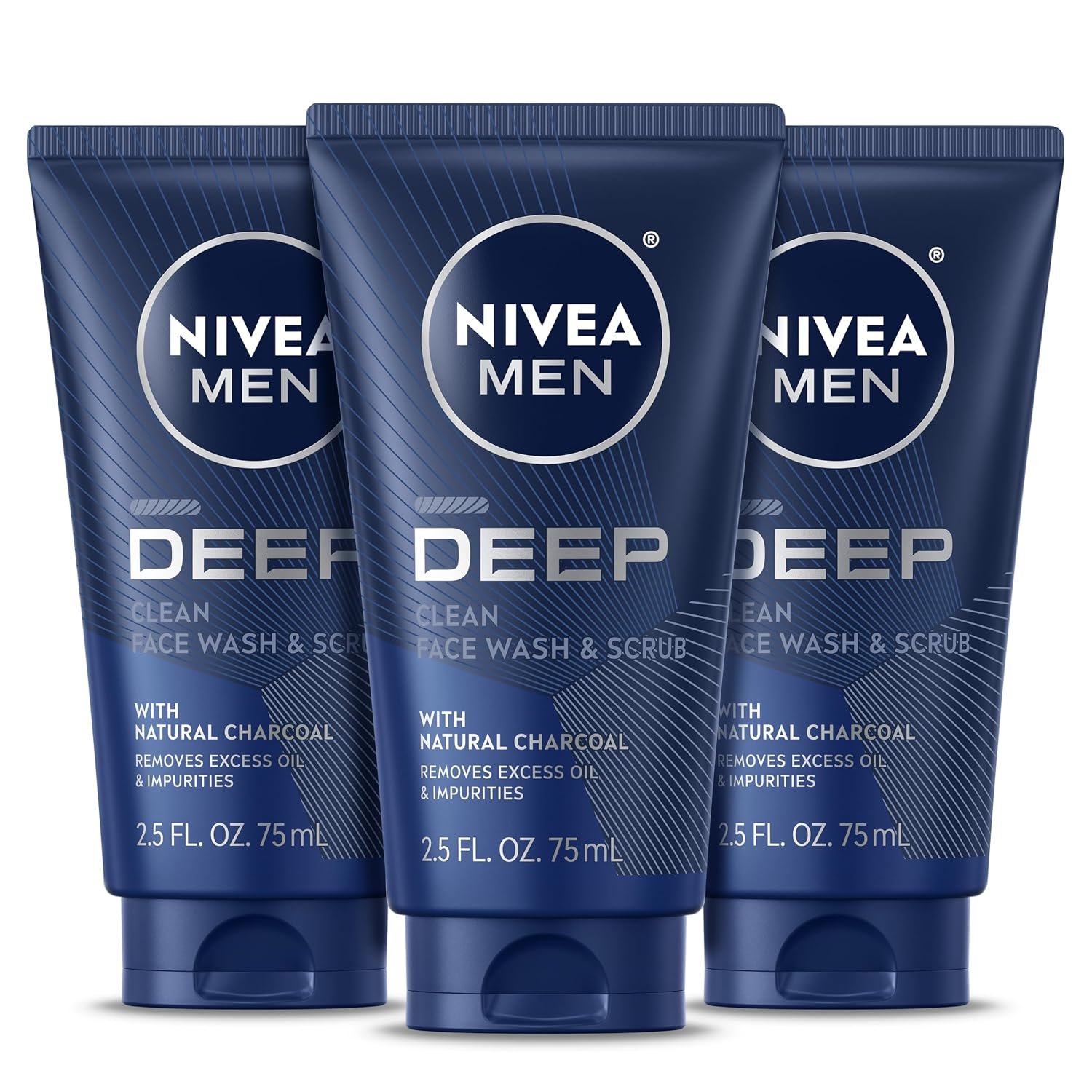 NIVEA MEN Deep Clean Face Wash and Scrub, Multipack, 3 x 2.5 FL OZ