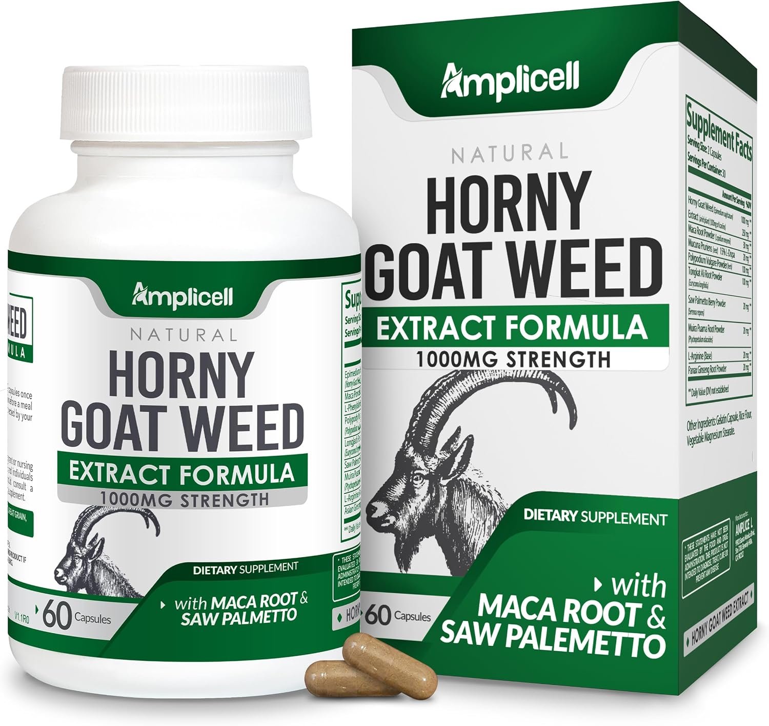 AMPLICELL Horny Goat Weed Complex Supplement for Men & Women Energy, 60 Ct