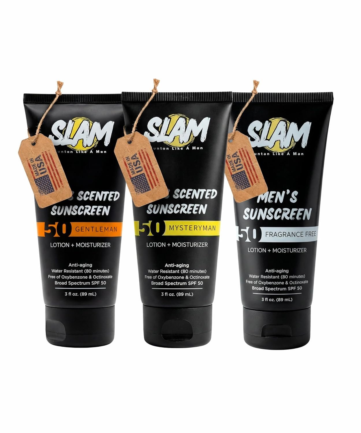 SLAM Sunscreen for Men, Mens Face Lotion with SPF 50 Body Sunscreen, 3Pk