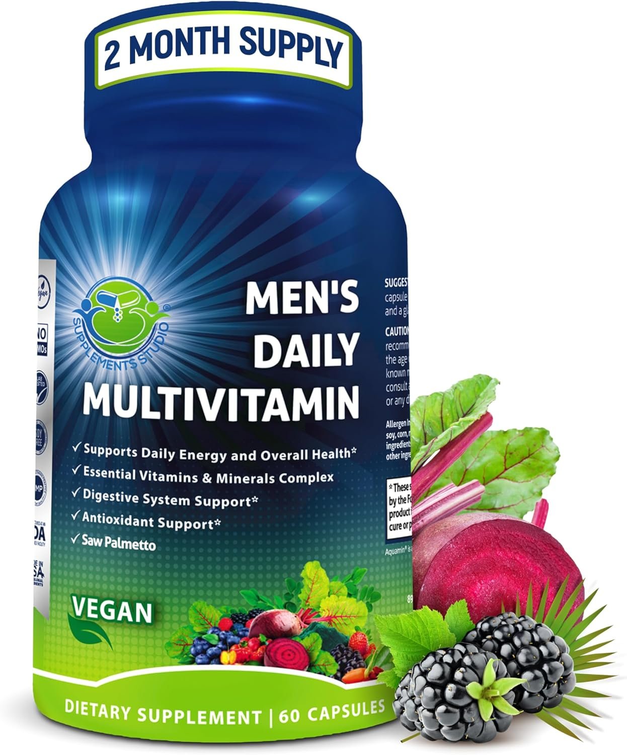 Vegan Methylated Multivitamin for Men – Saw Palmetto, Biotin & Probiotics