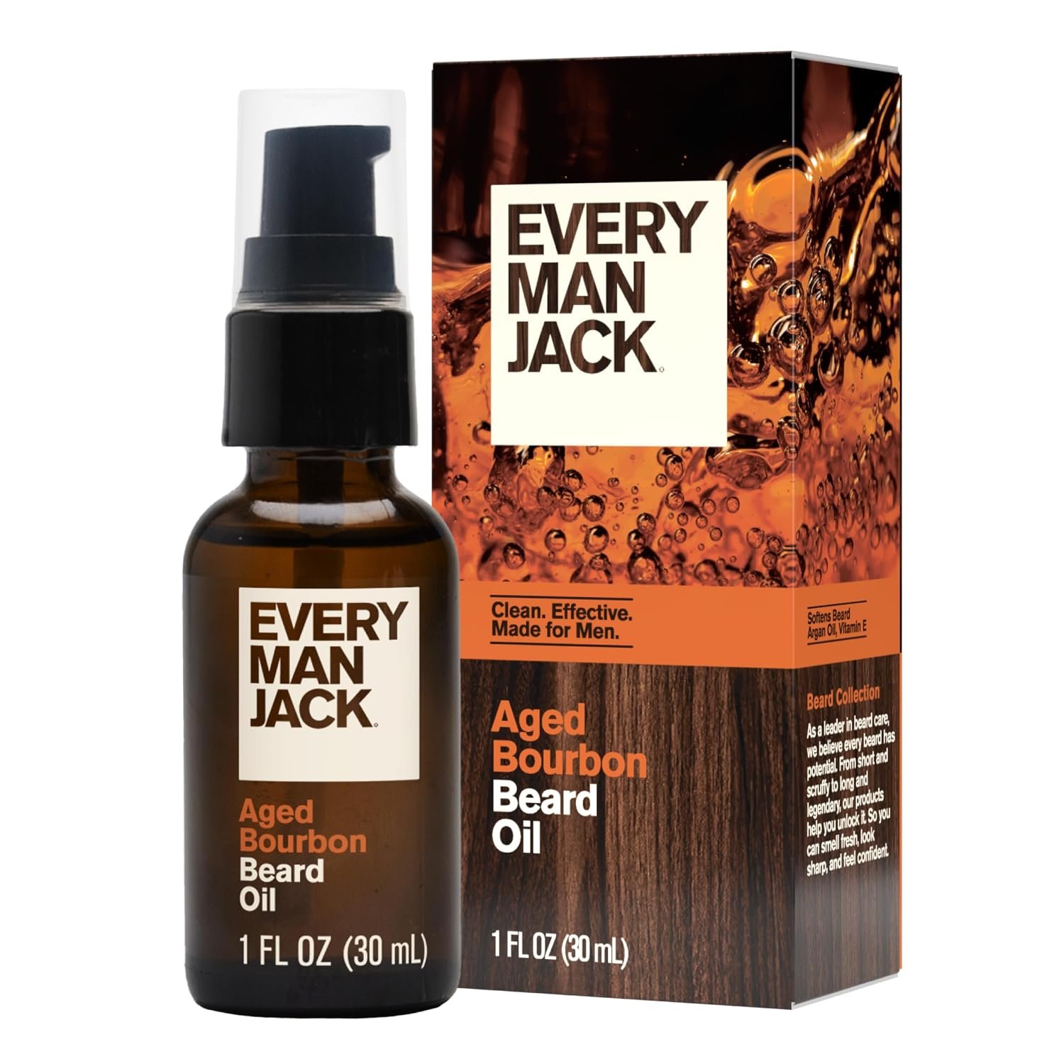 Every Man Jack Hydrating Beard Oil for Men, Aged Bourbon, 1oz