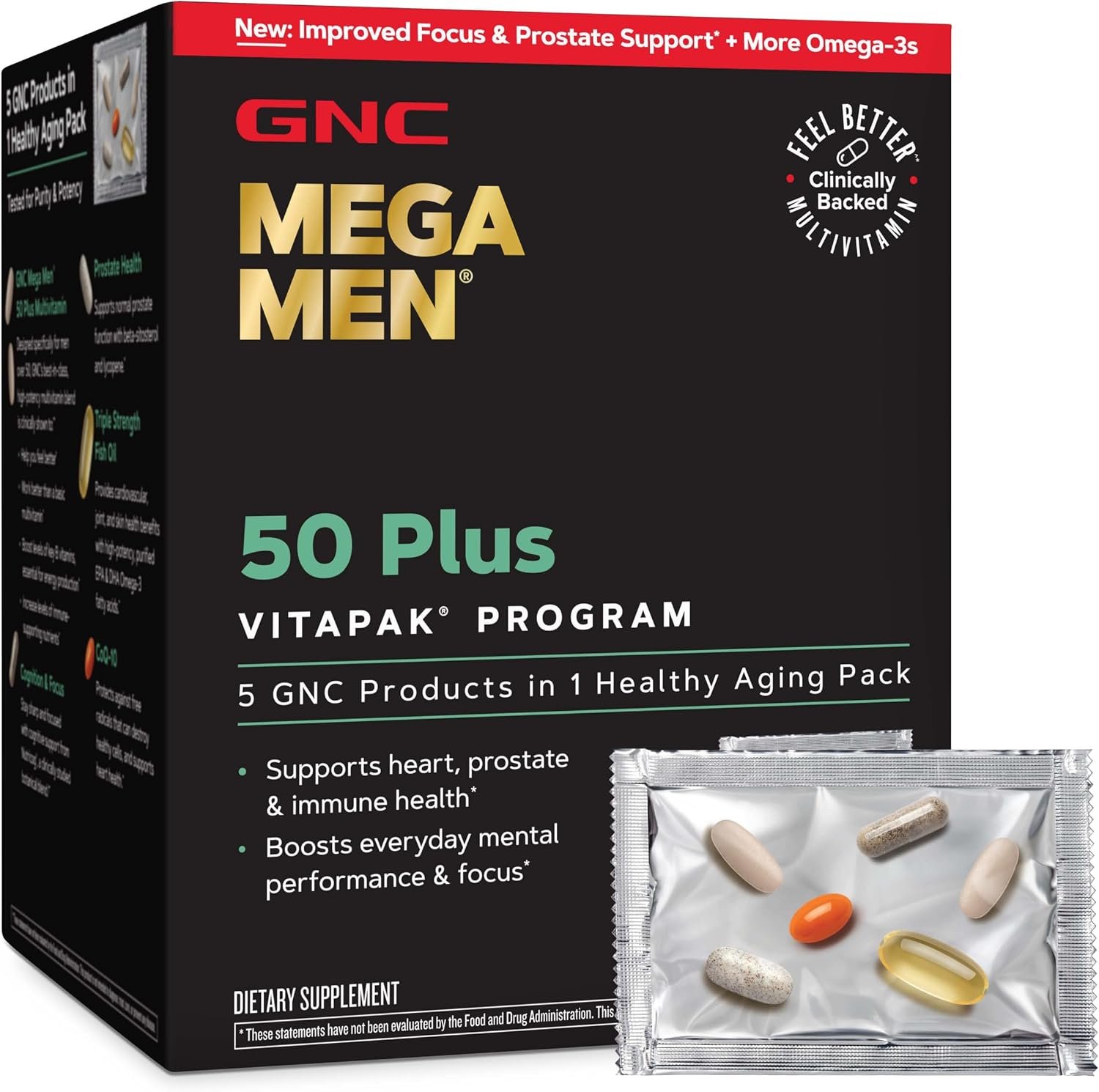 GNC Mega Men 50 Plus Vitapak Program for Men, 30 Packets, 30 Day Supply