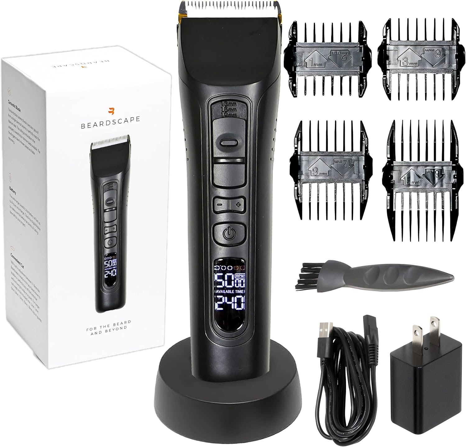 Brio Beardscape V1 Cordless Beard Trimmer for Men with Ceramic Blade, Black