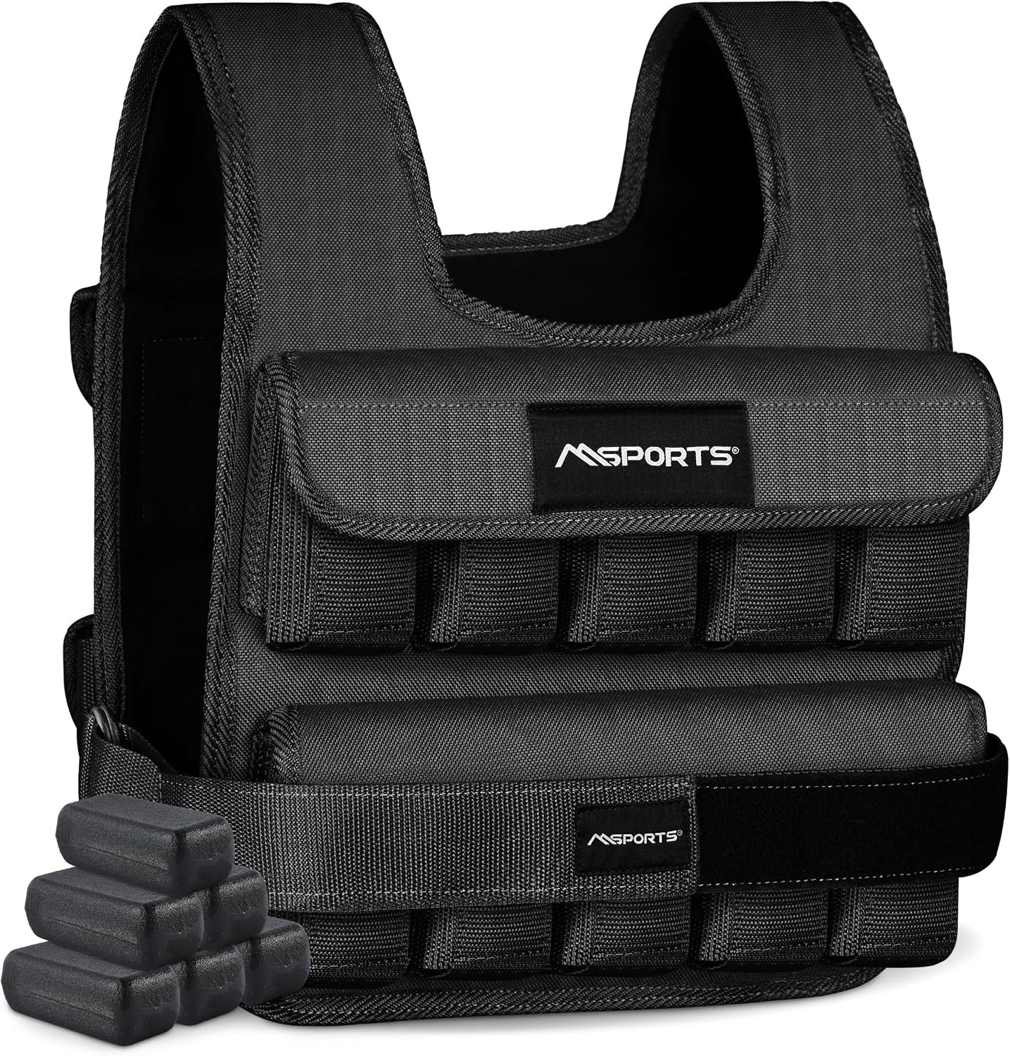 MSPORTS Weighted Vest Premium for Women & Men – Adjustable 11–65 lb, Running Vest, Walking Weight Vest, Tactical Style Training Vest for CrossFit, Strength, Cardio & Home Workouts