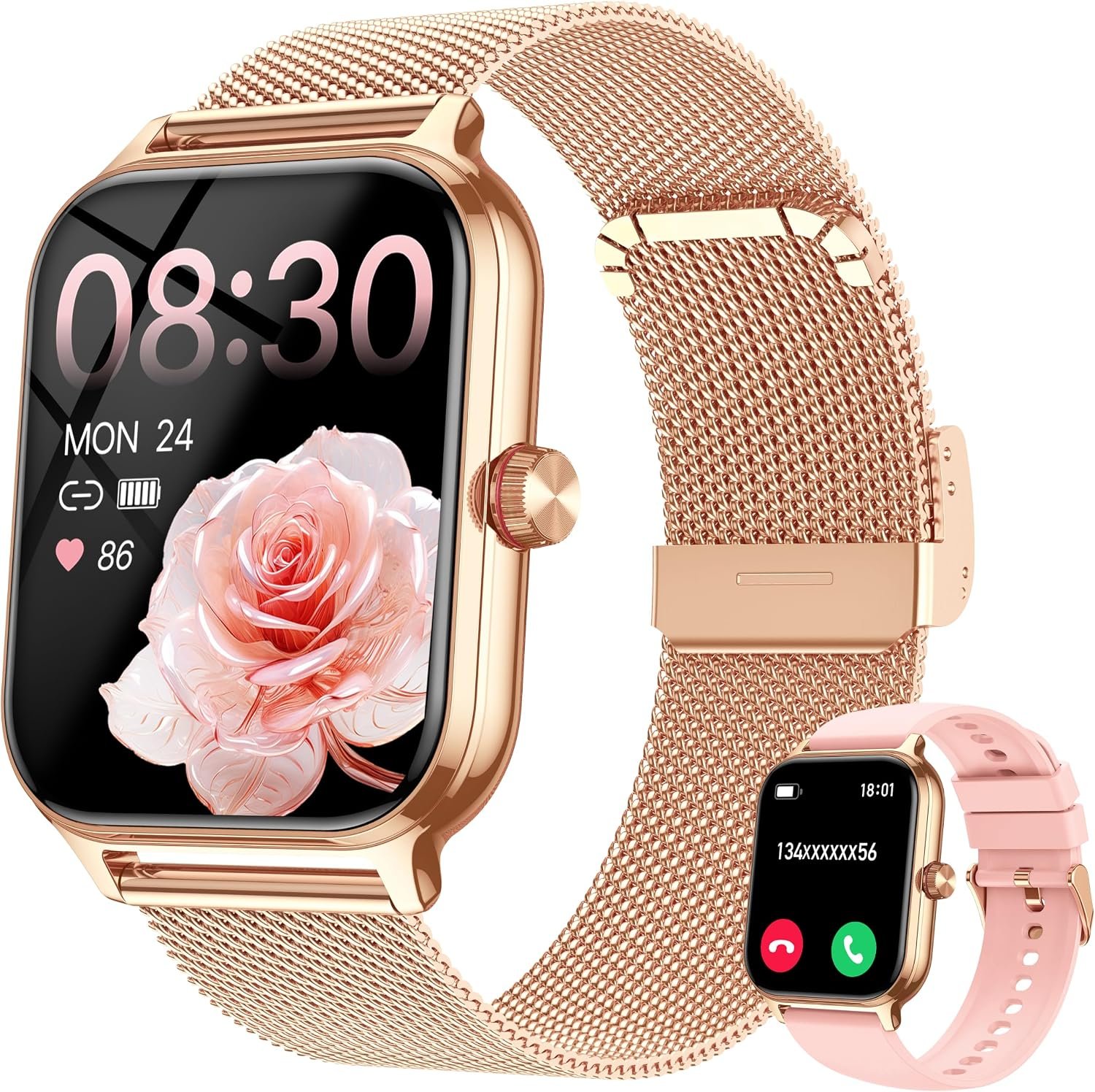 Smart Watch Women Men, 1.96″ Reloj Inteligente para Mujer, Fitness Tracker, Blood Pressure/Heart Rate/SpO2 & Sleep Monitor, 110+ Sport Modes, Make/Answer Call, Voice Assistant for iOS Android