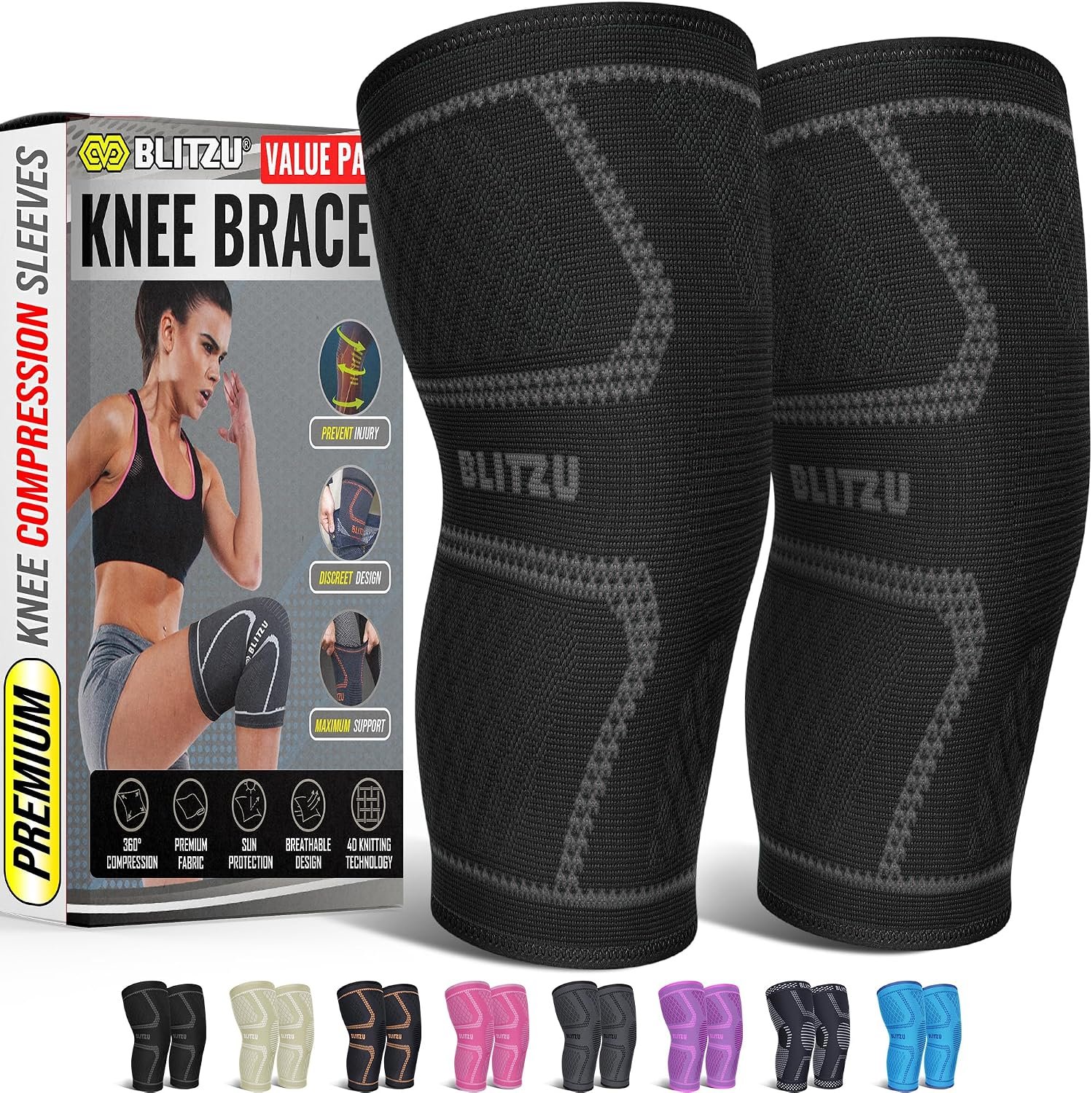 Knee Brace Men & Women, Knee Compression Sleeve Support Wrap Tendonitis M