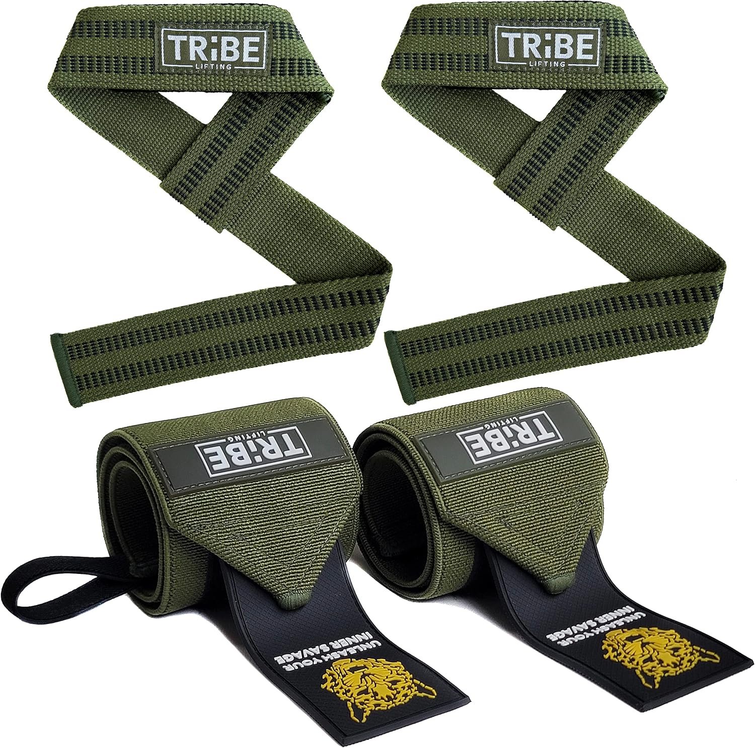 21-Inch Wrist Wraps and 24-Inch Lifting Straps Set for Weightlifting
