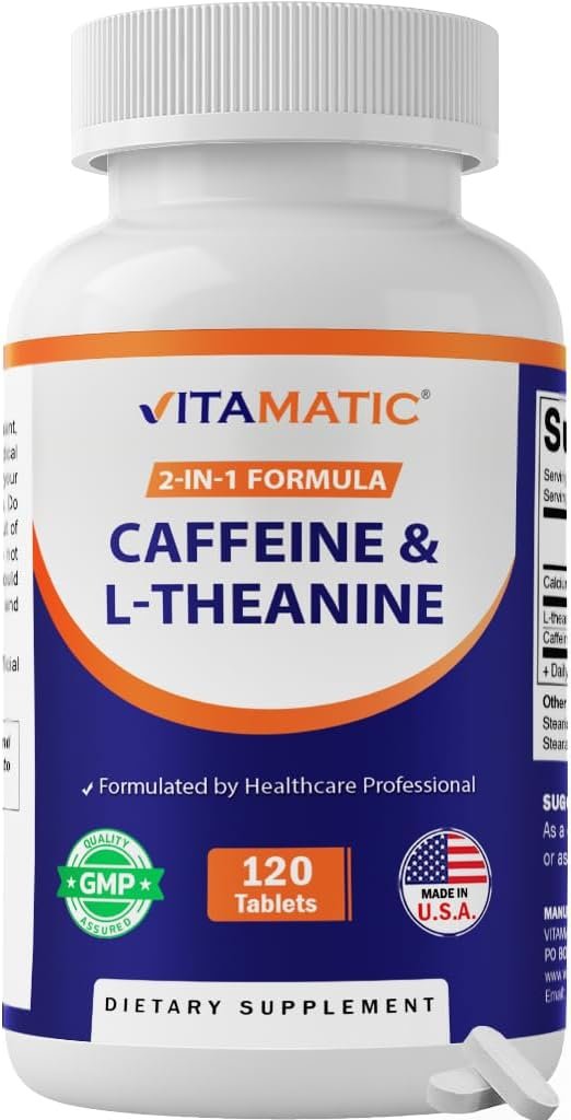Vitamatic L-Theanine 200 mg with Caffeine 100 mg, 120 Tablets