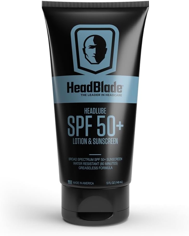 HeadBlade HeadLube SPF 50 Men’s Lotion and Sunscreen – No Greasiness, Sweat Resistant, Formulated for Face, Body & Scalps – Water Resistant for 80 Minutes, 5 fl oz