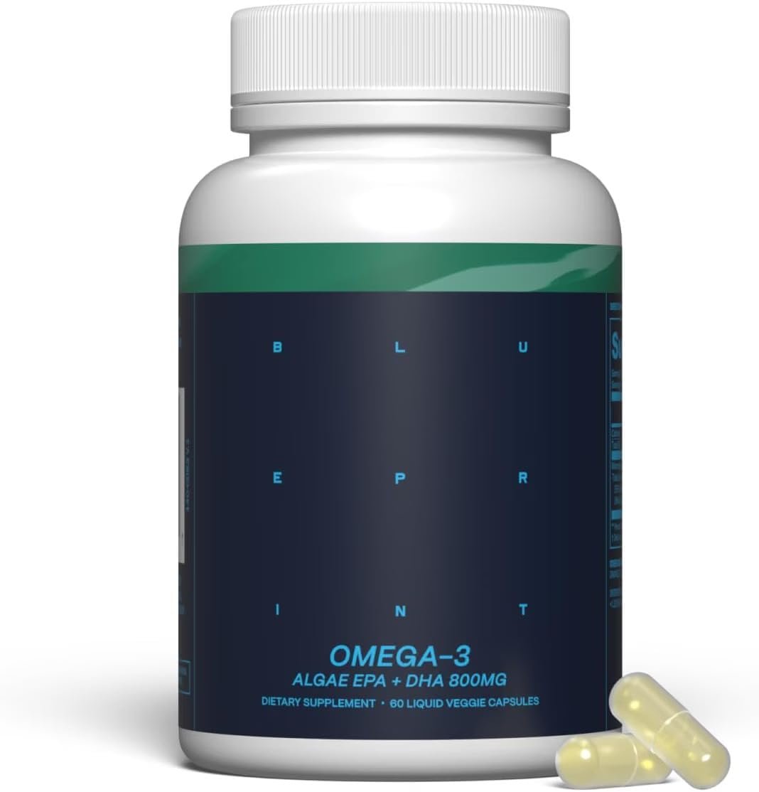 Blueprint Bryan Johnson Omega-3 – Vegan Algae Omega 3 Supplement with EPA/DHA – 800mg Plant-Based for Brain, Heart & Joint Support – High Absorption Triglyceride Form – 1:1 EPA/DHA