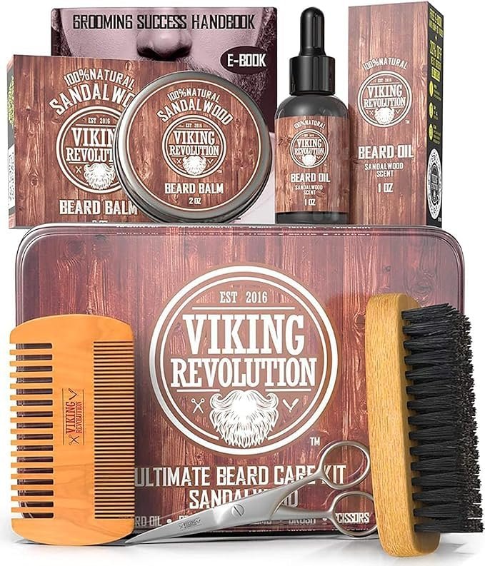 Viking Revolution Ultimate Beard Kit – Sandalwood, 5 Pcs with Metal Box