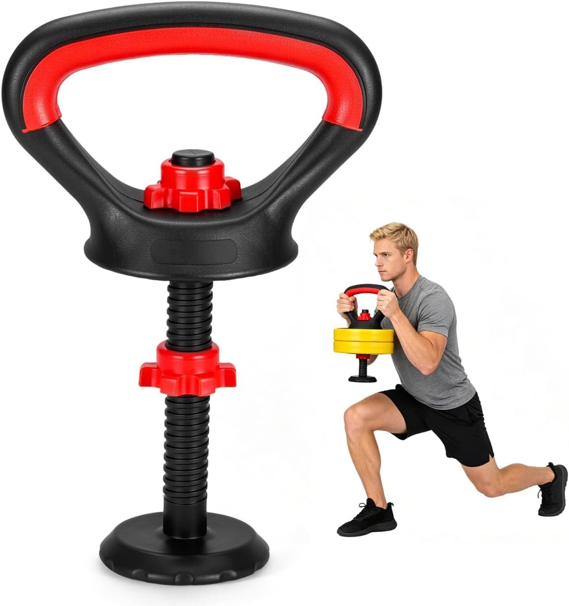 HEMOTON Adjustable Kettlebell Handle and Base, Dumbbell to Kettlebell Converter for Men Women, Build Your Kettle Bells Weights Set for Home Gym