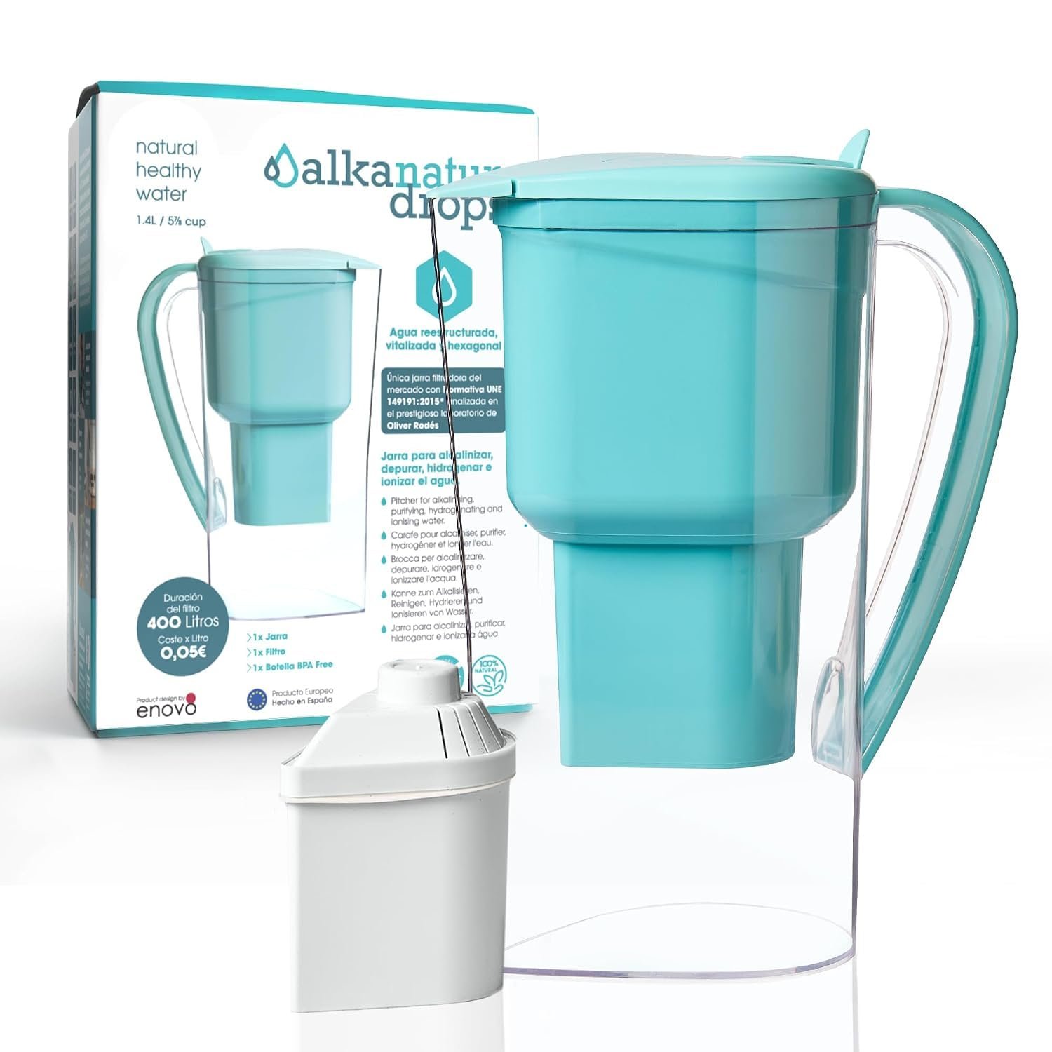 Alkanatur Water Filter Pitcher, Removes Fluoride/PFAs, Adds Magnesium