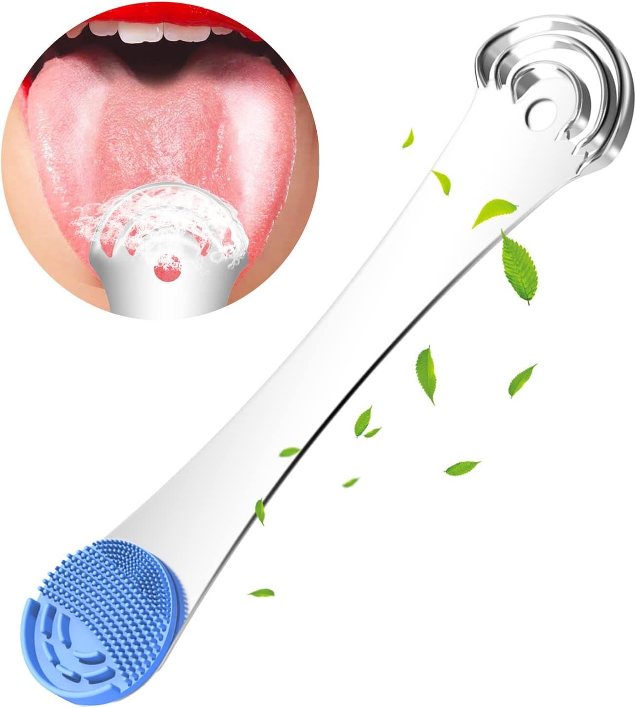 MOOSEC Tongue Scraper for Adults&Kids, Durable Food Grade 2 in 1 Silicone Tongue Brush and 100% Stainless Steel Tongue Scrapers, Reduce Bad Breath