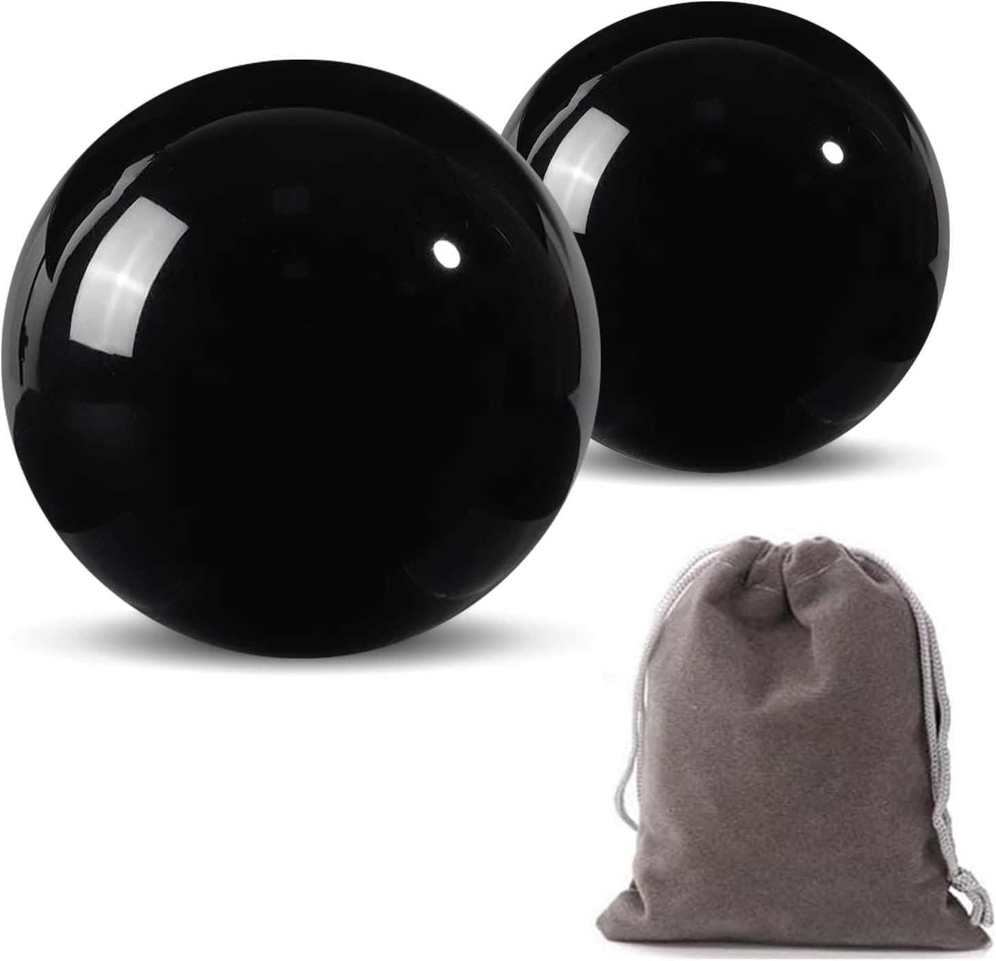 Obsidian Baoding Balls for Hand Therapy, Traditional Massage Chinese Ball for Adults Health Exercise Stress Relief Balls with Carry Pouch, Black Obsidian, X-Large-2″