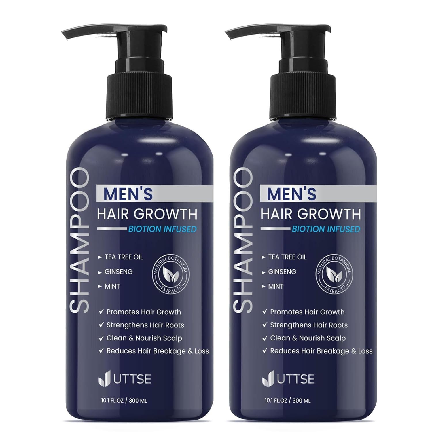 Biotin Hair Growth Shampoo for Men: Natural Thickening Shampoo with Tea Tree Oil Ginseng Mint for Hair Loss and Thinning Hair – 2 Packs