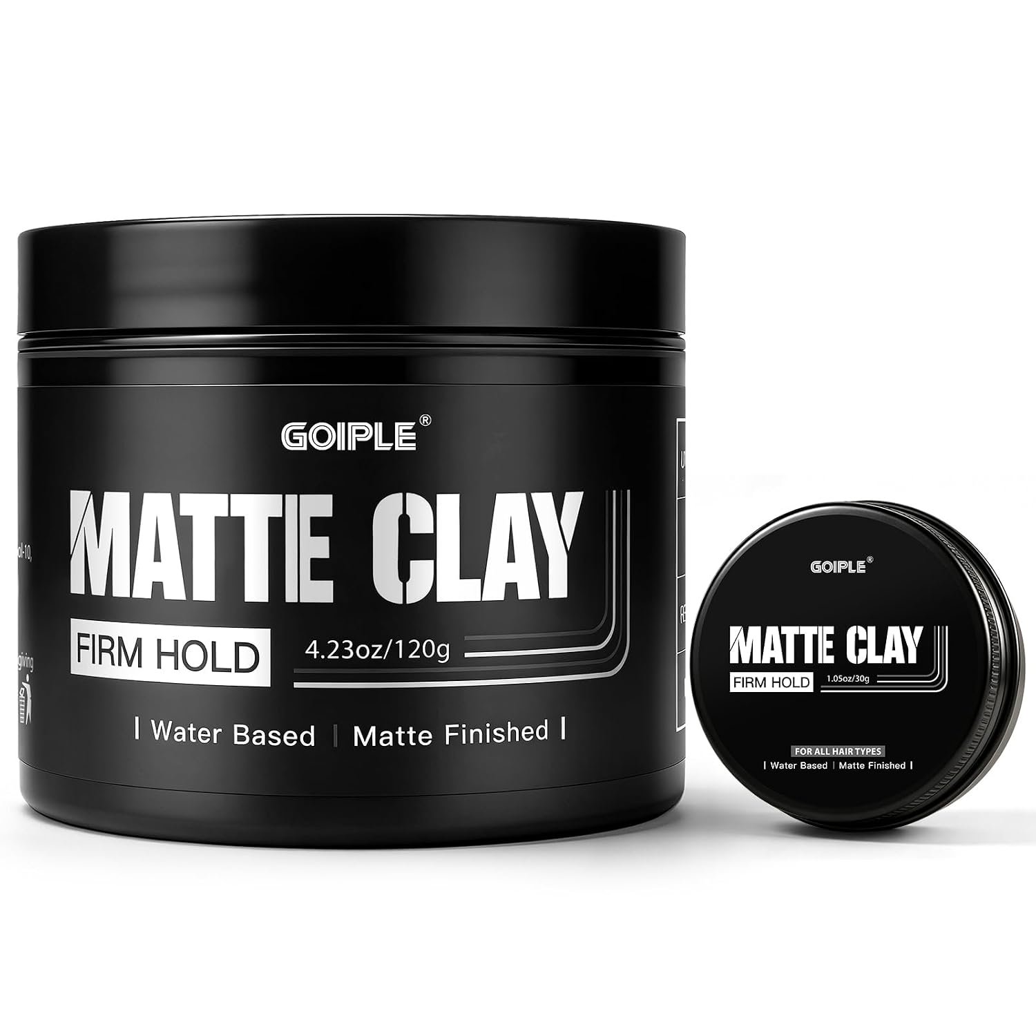 Goiple Men’s Hair Styling Clay, Firm Hold, Matte Finish, Hair Clay Low Shine with Natural Ingredients, Add Volume & Texture, Men’s Hair Product Ideal for All Men’s Hair Types 120g & 30g (2pcs)