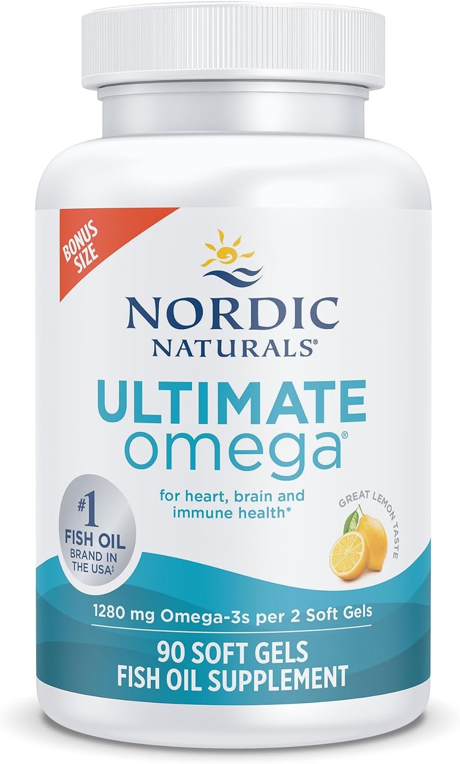 Nordic Naturals Ultimate Omega, 1280mg Omega-3 Fish Oil, Lemon – 90 Count