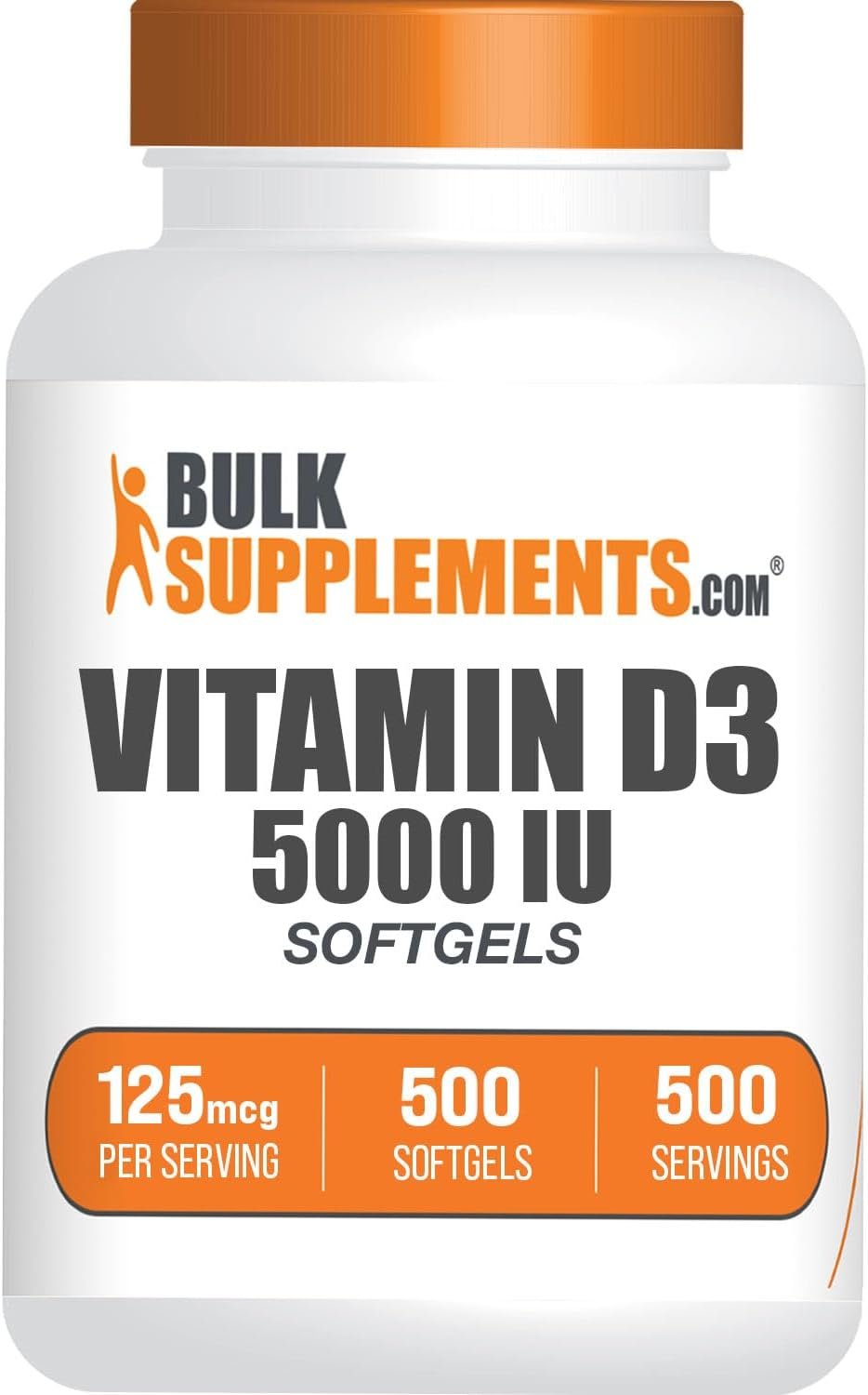 BulkSupplements.com Vitamin D3 5000IU Softgels – Cholecalciferol, D3 Supplement, Vitamin D 5000 IU – 1 Vitamin D3 Softgel (125mcg of Vitamin D) per Serving, 500 Count (Pack of 1)