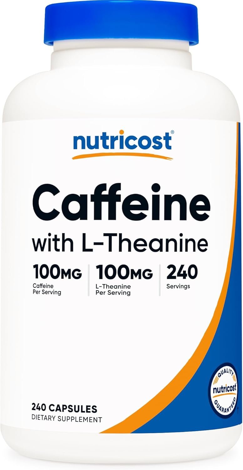 Nutricost Caffeine with L-Theanine, 100mg of Each, 240 Capsules
