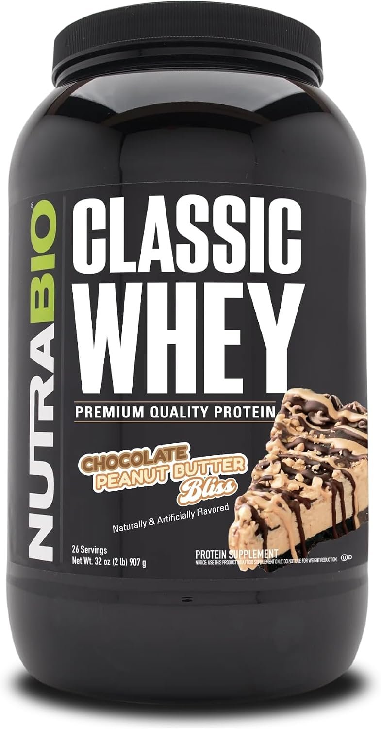 NutraBio Classic Whey Protein Powder- Full-Spectrum Amino Acid Profile – No Fillers, Artificial Colors, Preservatives – Low Glycemic Index – (Chocolate Peanut Butter, 2 Pounds)