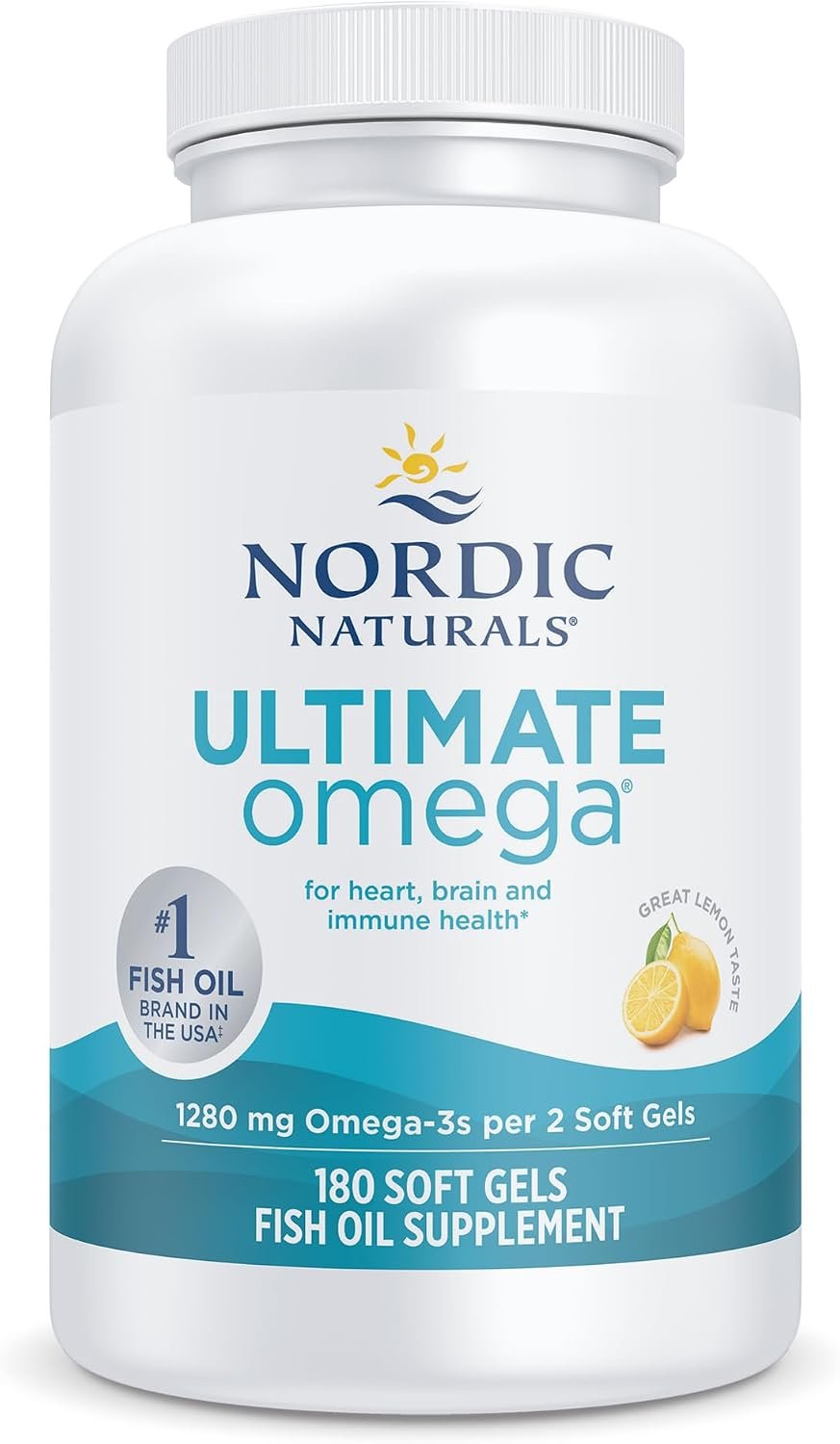 Nordic Naturals Ultimate Omega, 1280mg Omega-3 Fish Oil, Lemon – 180 Count