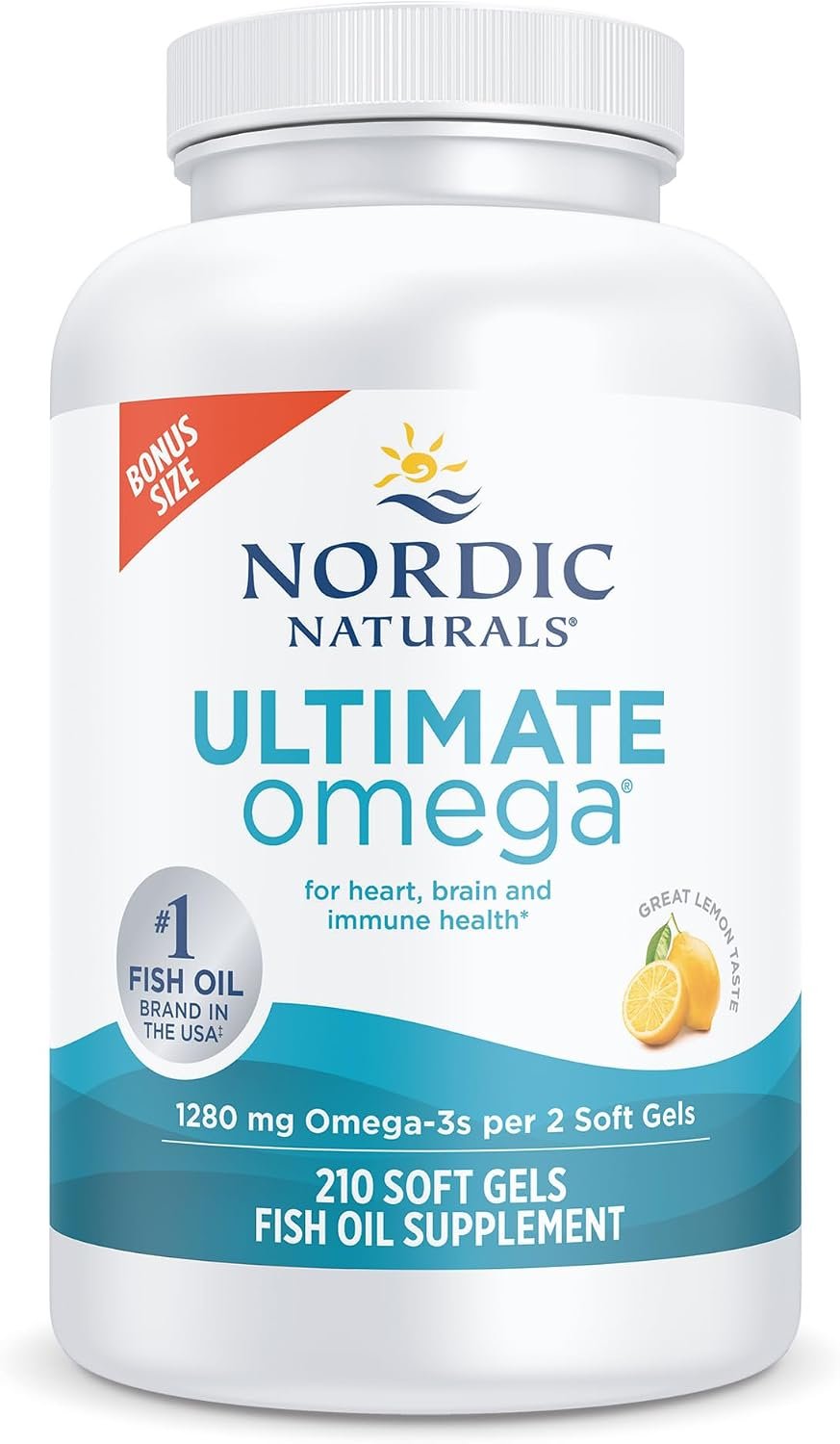 Nordic Naturals Ultimate Omega, 1280mg Omega-3 Fish Oil, Lemon – 210 Count