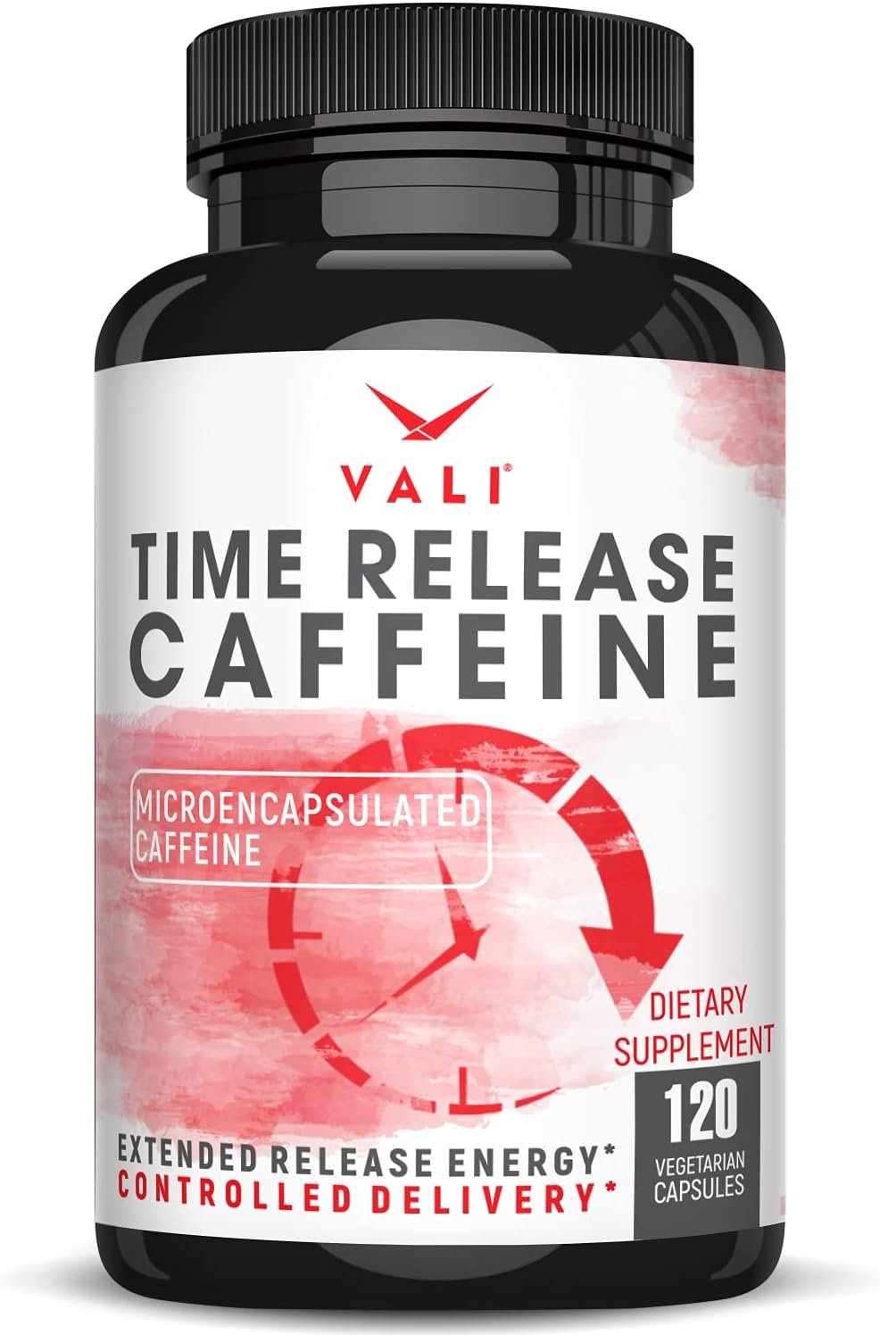 VALI Time Release Caffeine 100mg Capsules- Smart Slow Release for Extended Energy & Focus. Advanced Nootropic Supplement. Brain Booster Active Performance, Alertness & Clarity. 120 Veggie Capsules