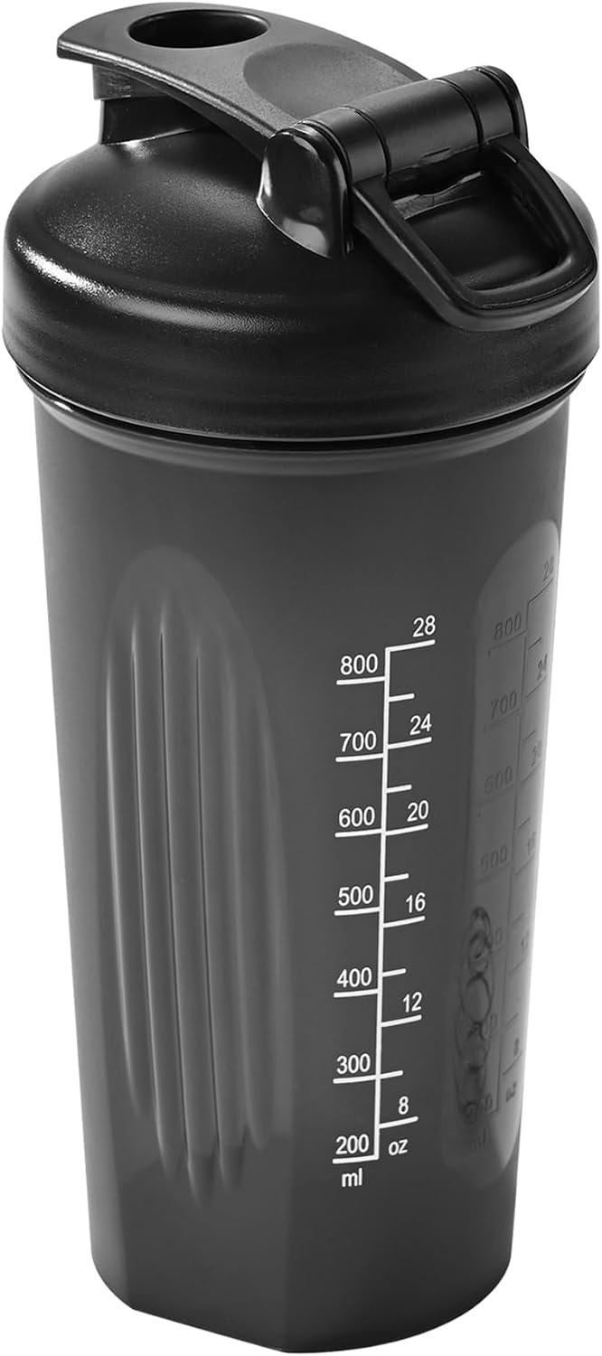 Fox Run Blending Bottle, Black 28oz Shaker Bottle, Whisk & Measurements