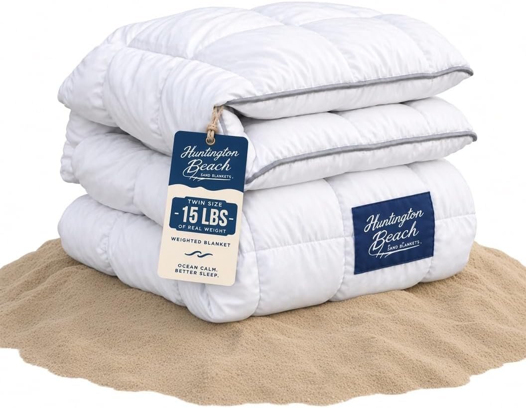 Huntington-Beach Sand Blankets Heavy Weighted Blanket, 15LBS, 70×46– Twin Size – Premium Comfort, Ultra-Thick & Durable, Designed for Deep Sleep, Stress Relief & Relaxation