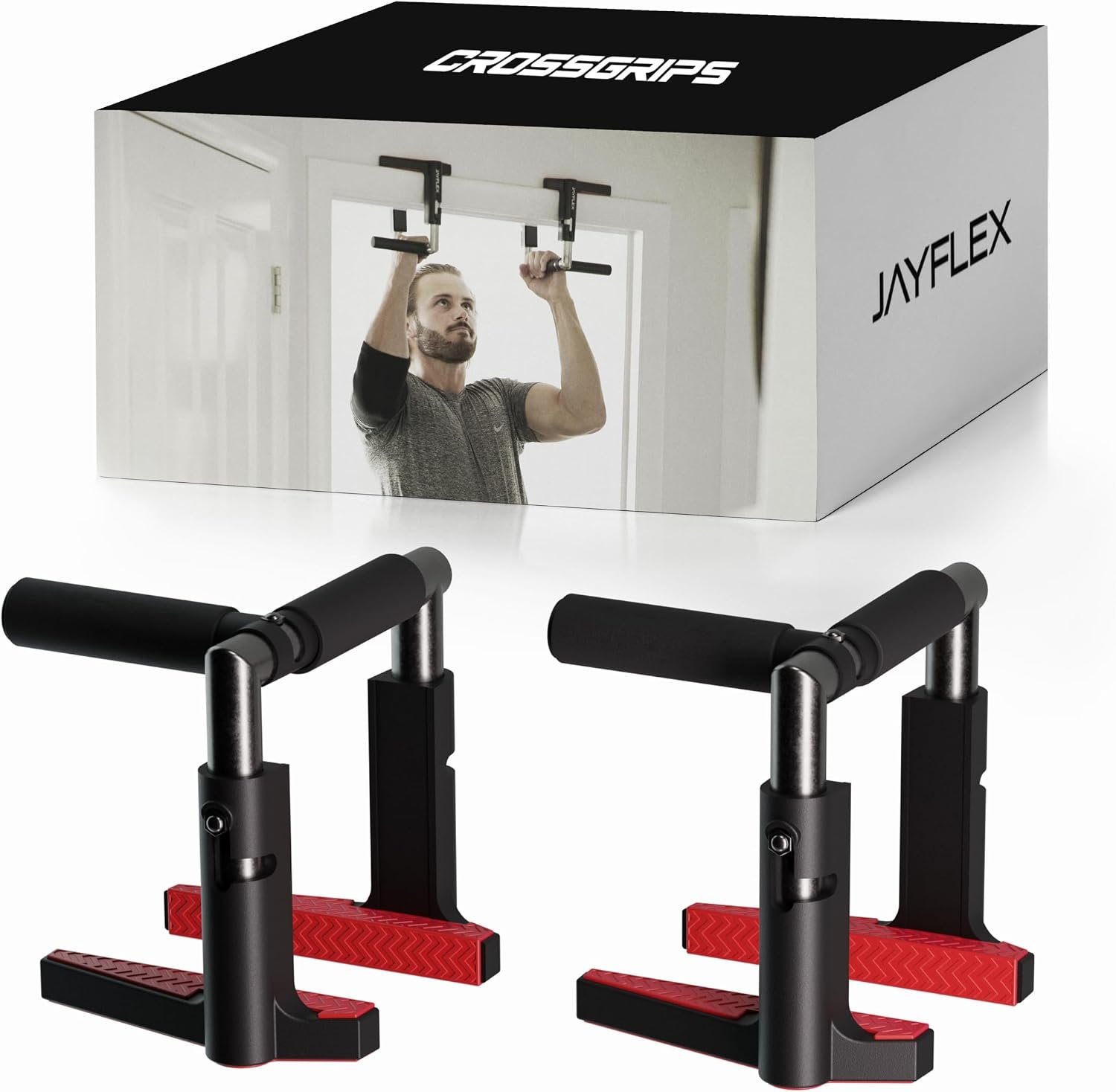 Jayflex CrossGrips Compact Pull Up Bar – Pull Up Bar Door Frame for Work from Home Fitness – Adjustable Door Frame Pullup Bar Handles – 250 lbs Capacity