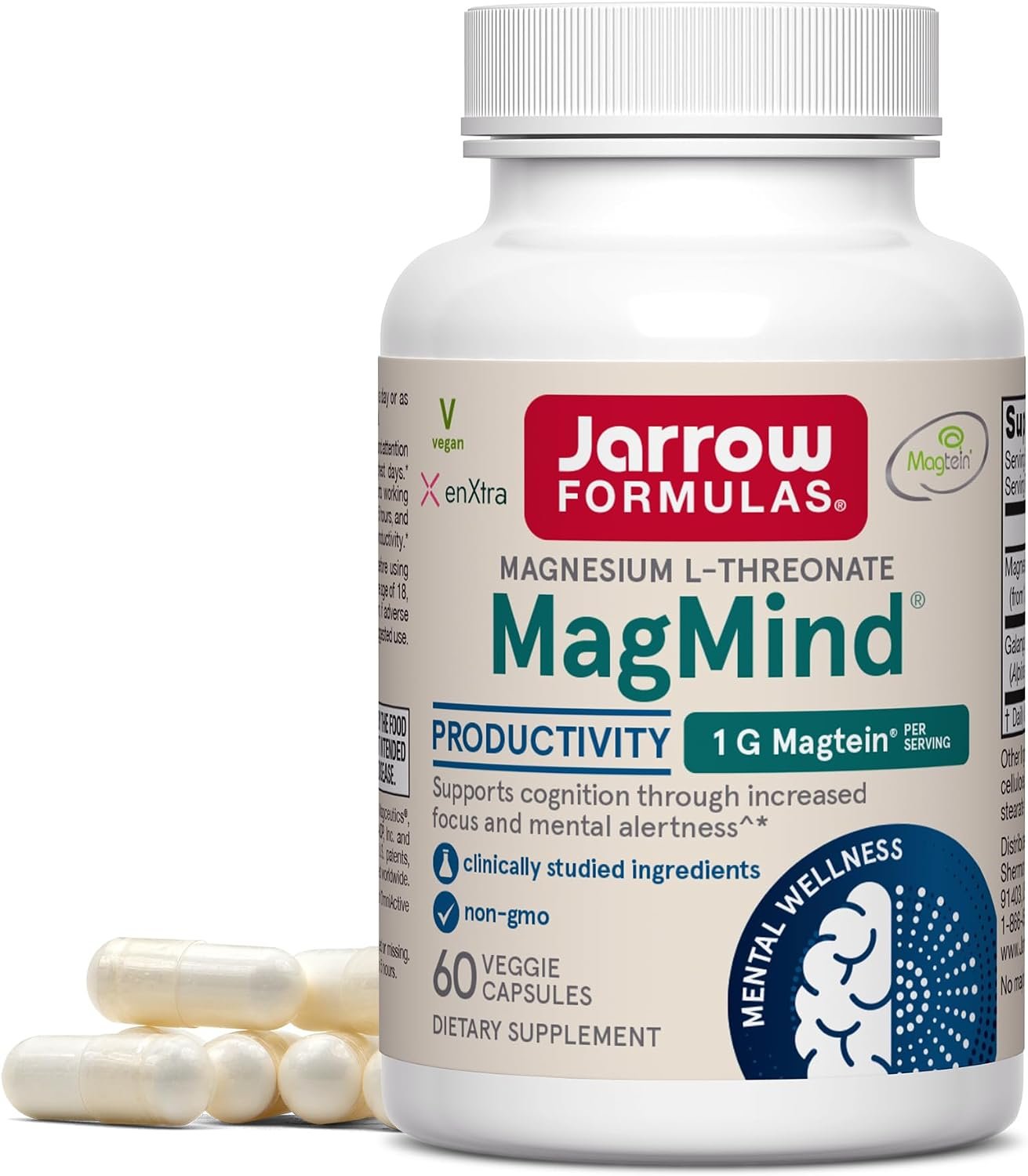 Jarrow Magnesium L-Threonate Brain Supplements, Productivity, 60 Capsules