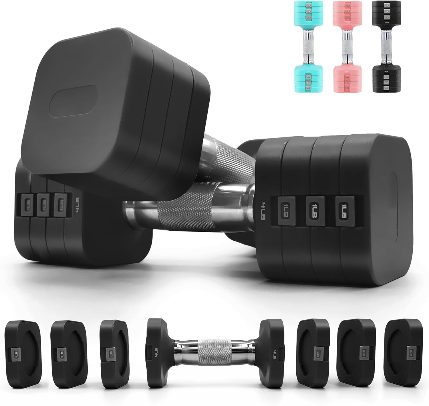 4-in-1 Adjustable Dumbbell Set of 2, Total 20 LB Pair (4,6,8,10 LB)