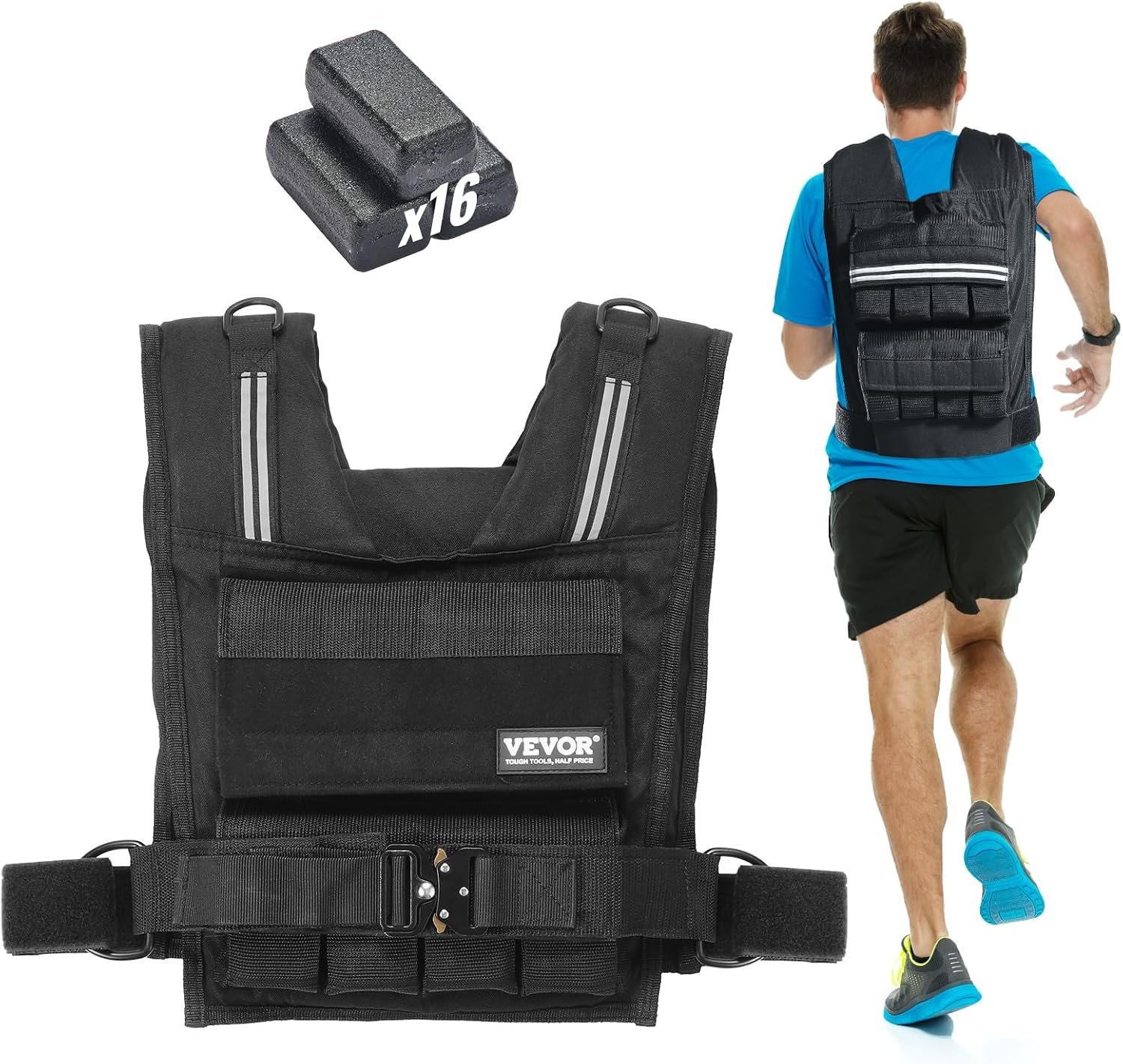 VEVOR Adjustable Weighted Vest, 11-20lb/20-32lbs/35lbs/40lbs Weight Vest with 6 Ironsand Weights and Reflective Stripe, Workout Equipment for Strength Training Running Jogging