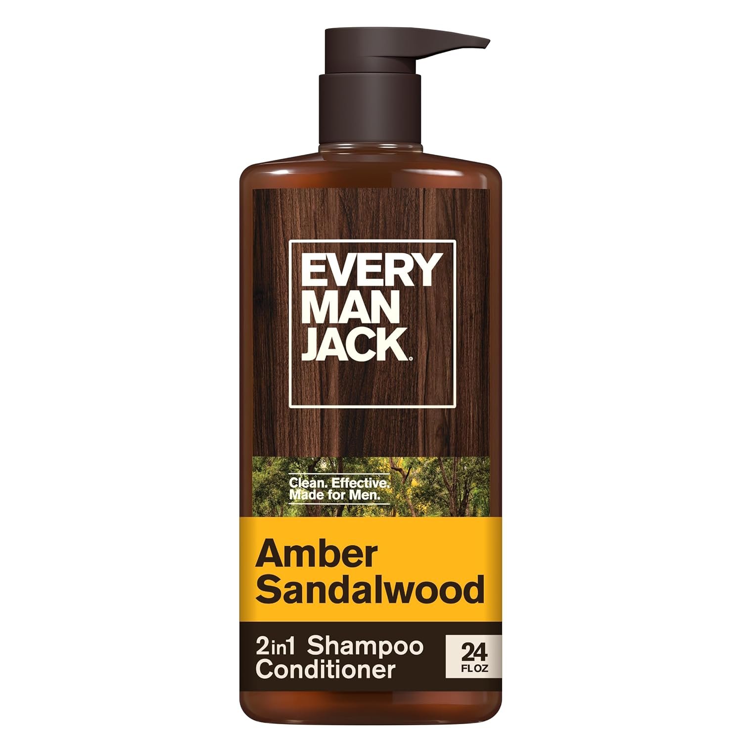 Every Man Jack Men’s Shampoo & Conditioner 2-in-1, Amber Sandalwood, 24 oz