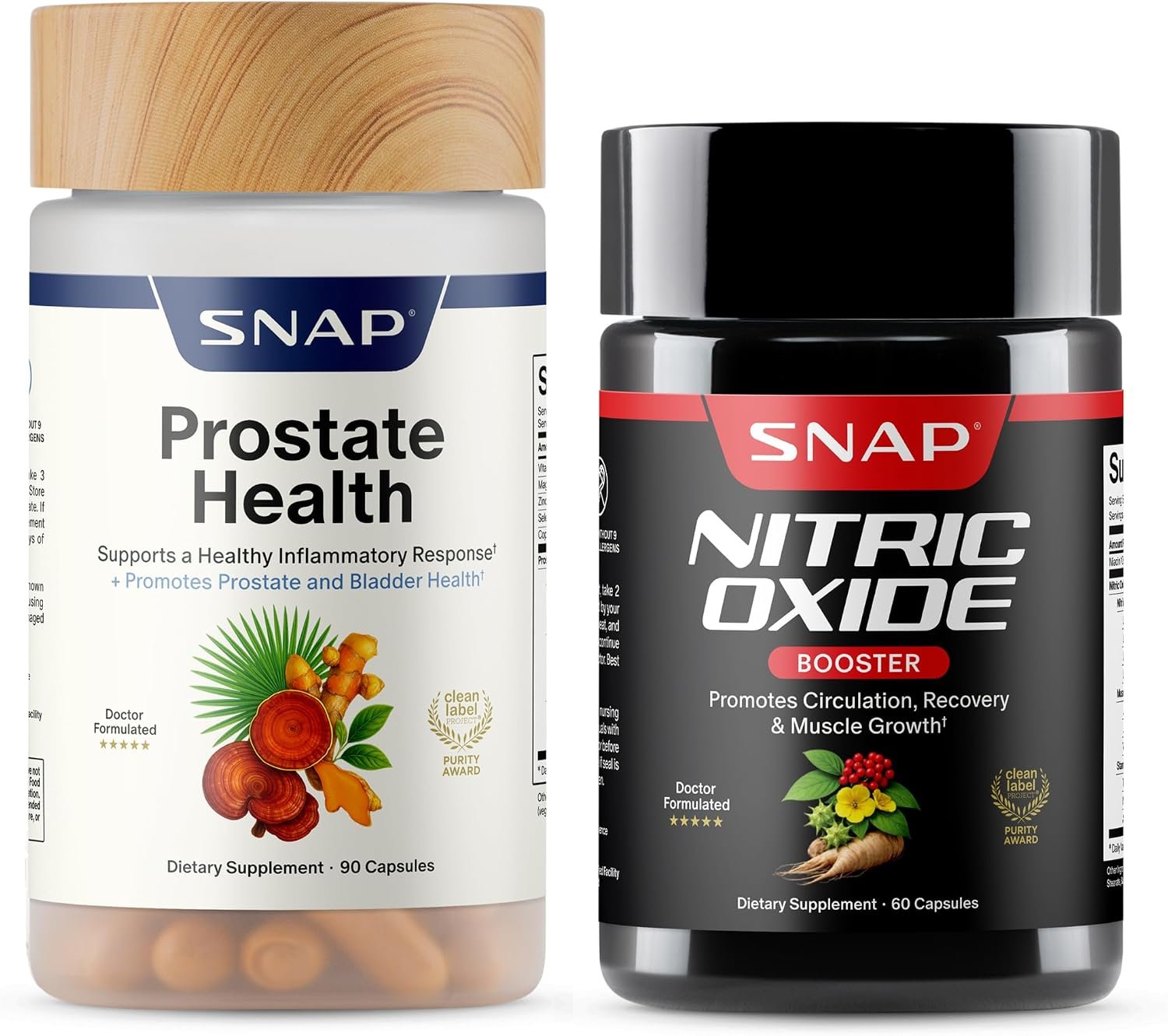 Snap Supplements Prostate Health + Nitric Oxide Booster Bundle, 90+60 Caps