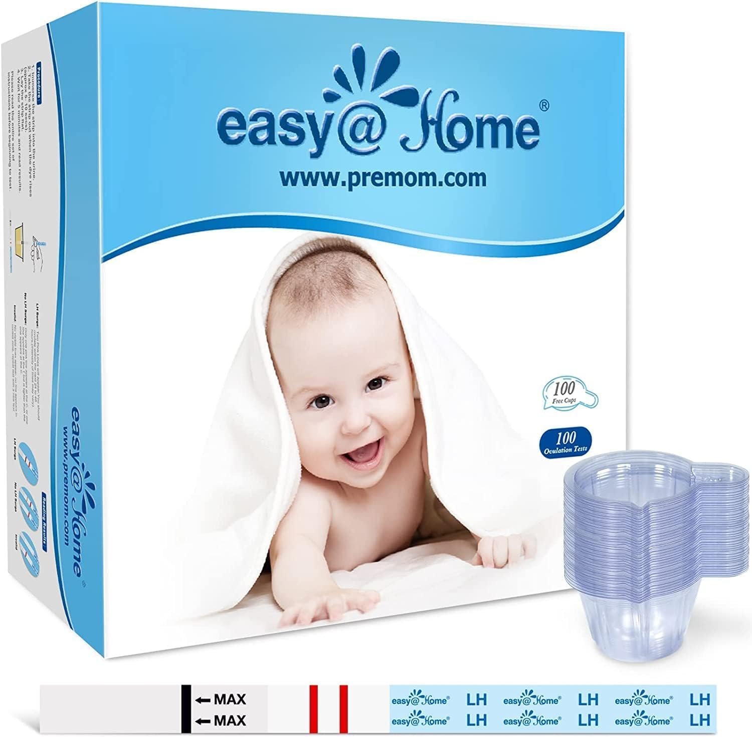 easy@Home Ovulation Test Strips, 100 Pack Fertility Kit with 100 Urine Cups