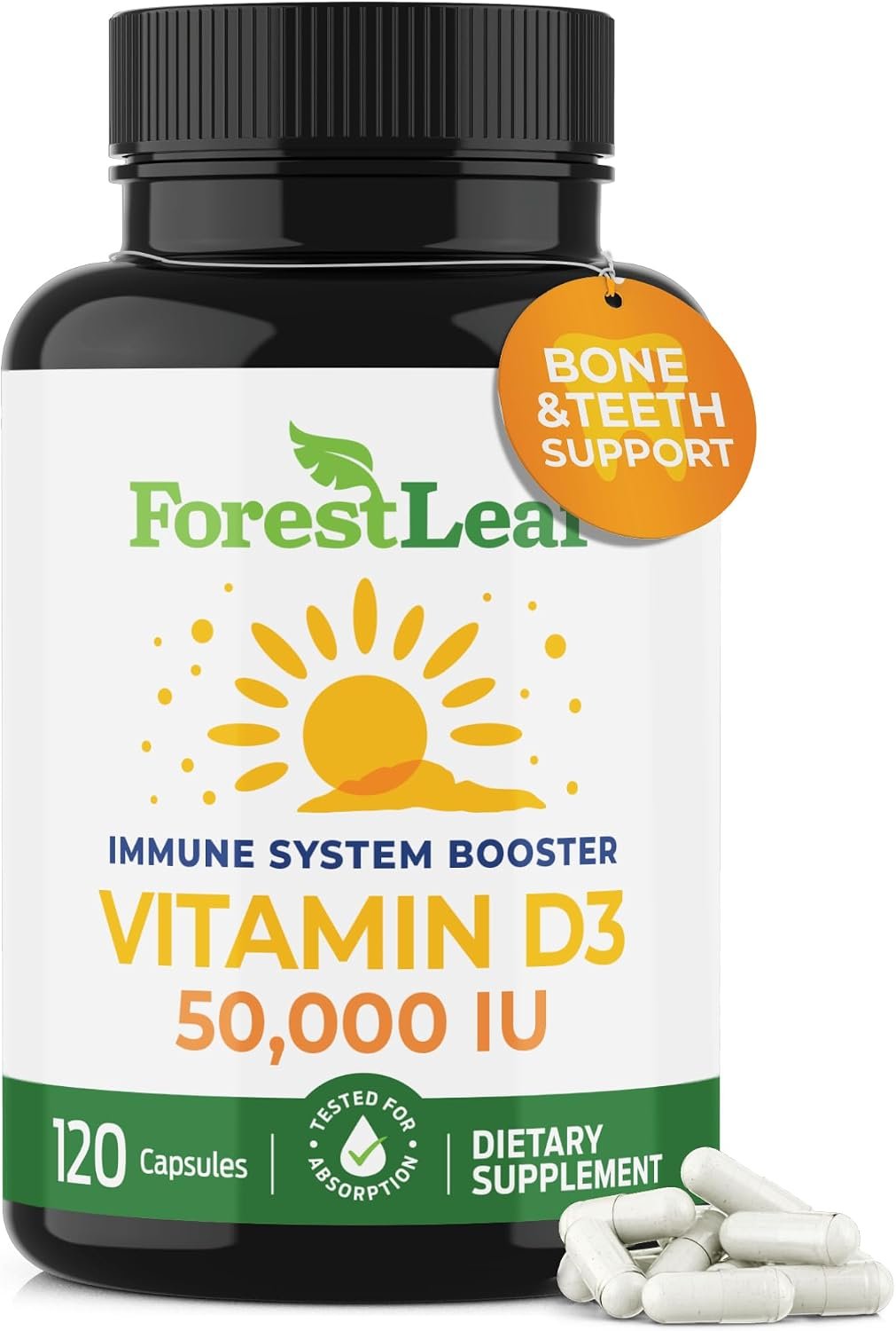 ForestLeaf Vitamin D3 50,000 IU High Potency Weekly Supplement, 120 Ct