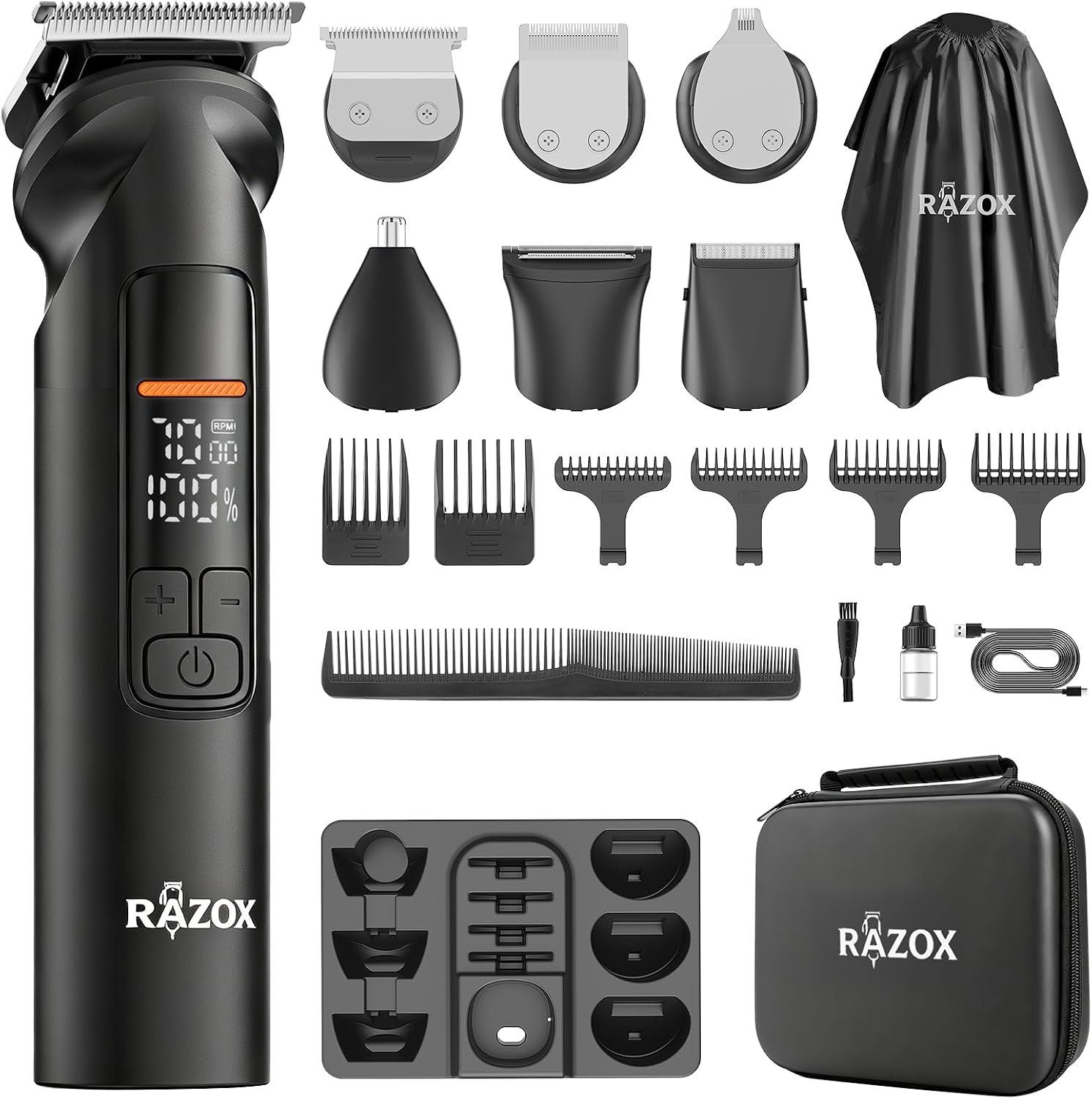 Beard Trimmer for Men – 6 in 1 Hair Clipper & Grooming Kit, Cordless Rechargeable with LED Display, IPX6 Waterproof, Nose Ear Trimmer, Body Groomer, Detail Clipper