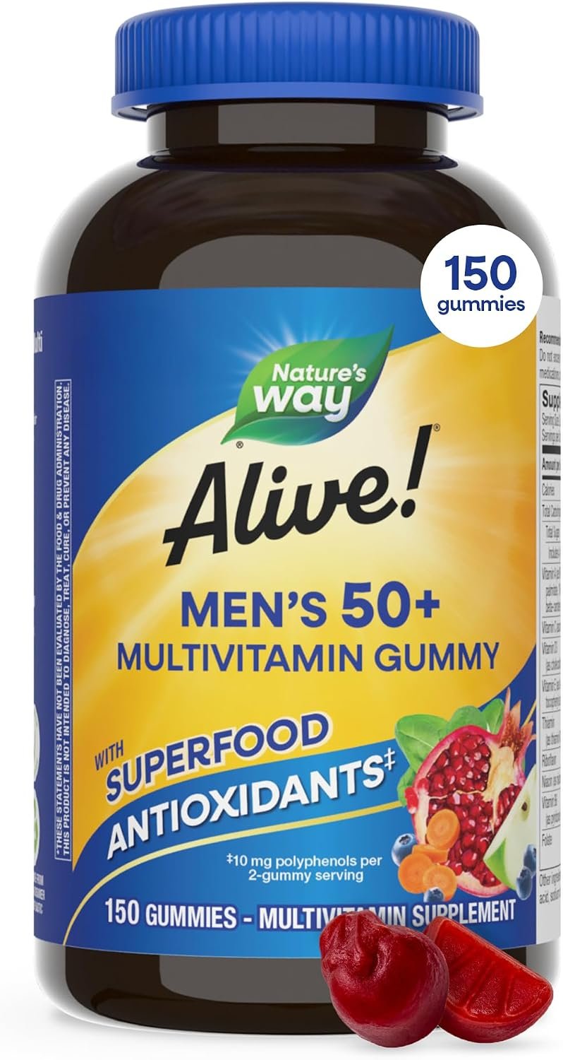 Nature’s Way Alive! Men’s 50 Plus Multivitamin Gummy, Fruit-Flavored, 150ct