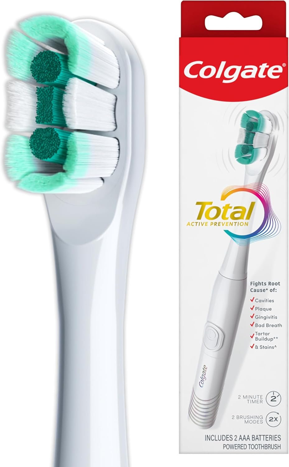 Colgate Total Adult Battery Powered Electric Toothbrush, White, Soft
