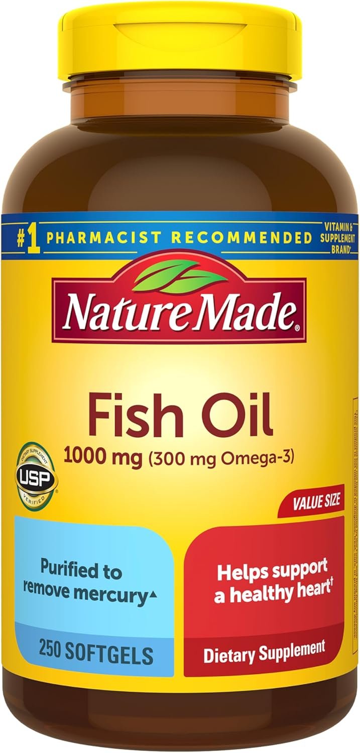 Nature Made Fish Oil Omega 3 Supplements, 1000mg Softgels, 250 Softgels